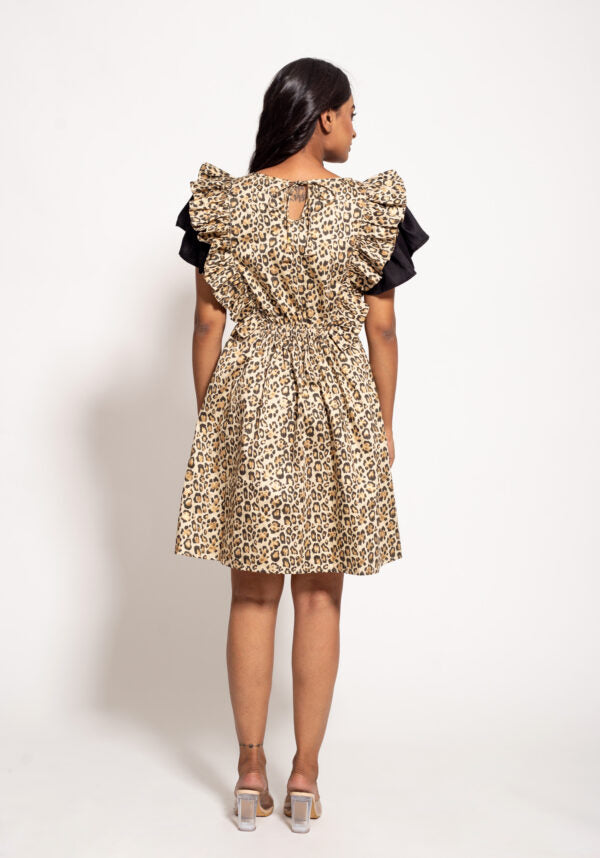 The Gold Leopard Spots Ruffle Dress