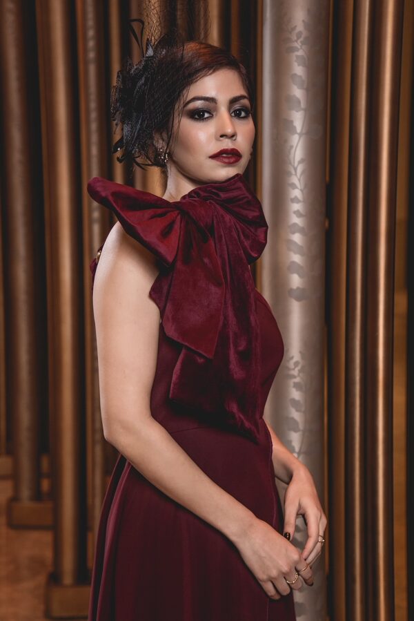 The Maroon Backless Bow Gown