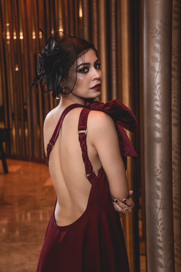 The Maroon Backless Bow Gown