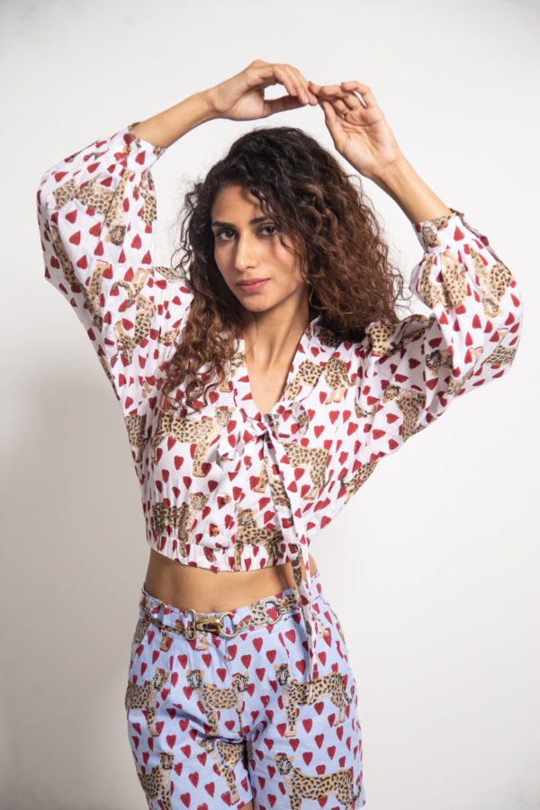 The White Love Cheetah Crop Shirt