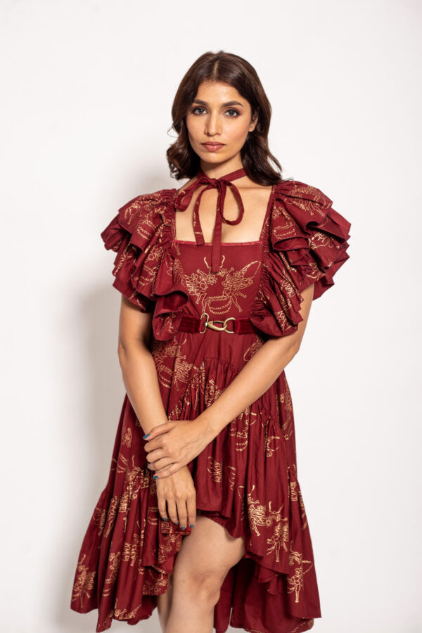 The Red Bee Crossover Ruffle Dress