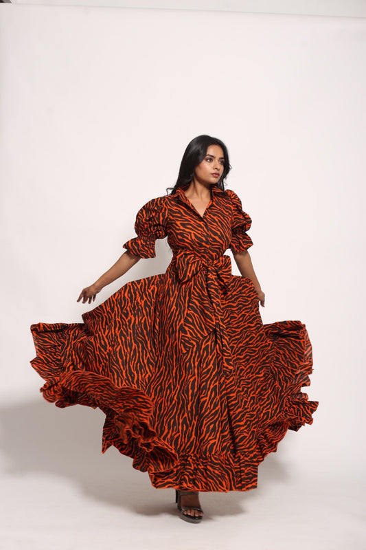 The Orange Zebra Full Ruffle Dress