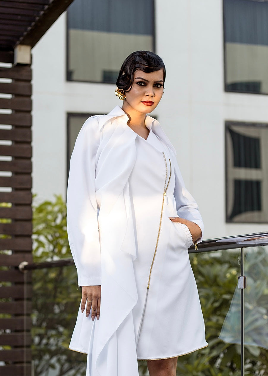 The White Drape Asym Biker Dress