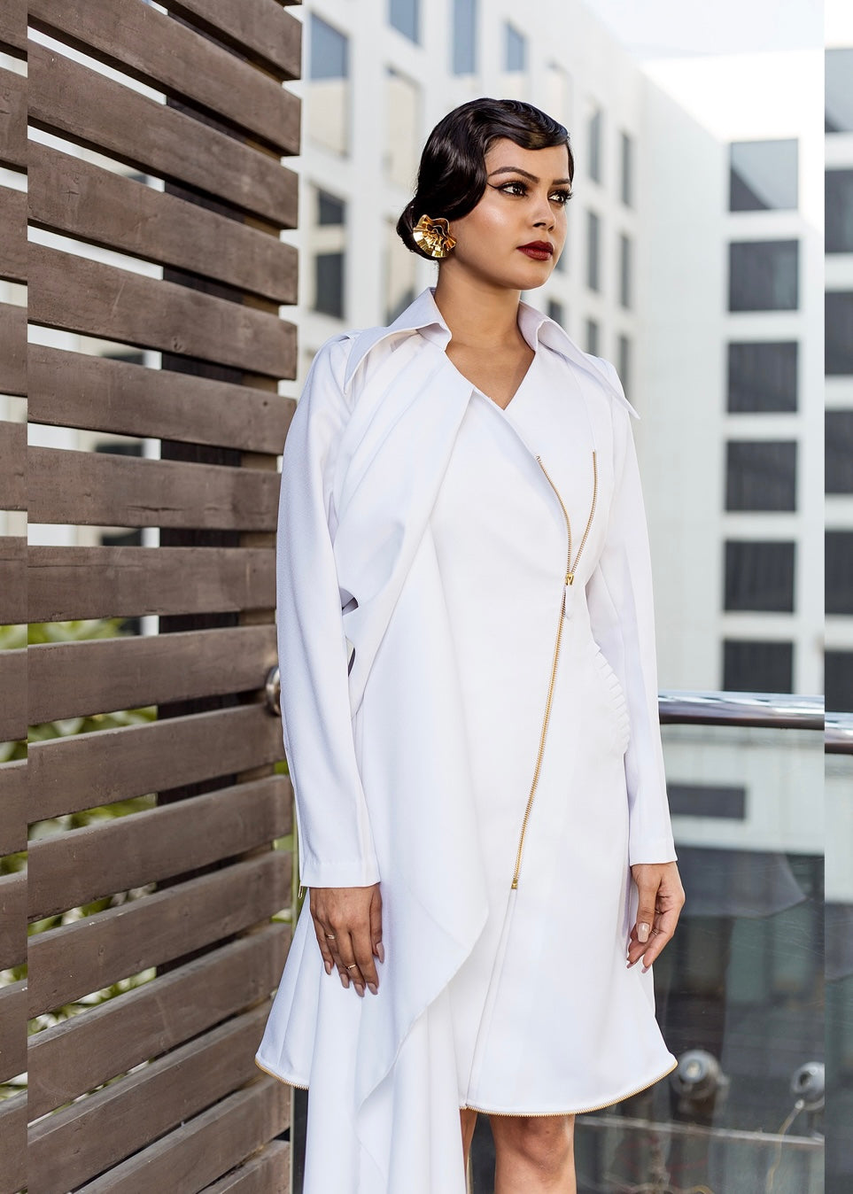 The White Drape Asym Biker Dress