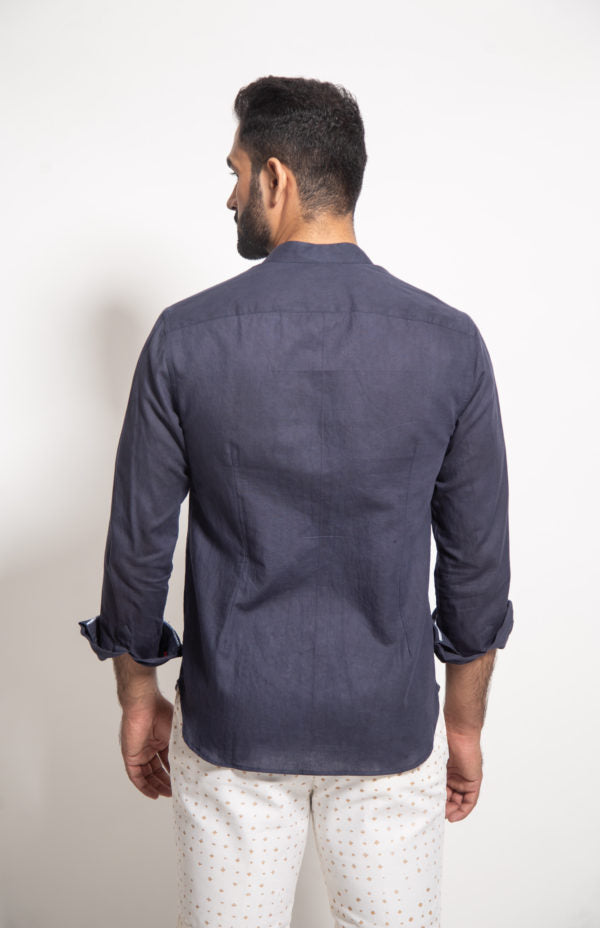 The Navy Linen Pleated Shirt