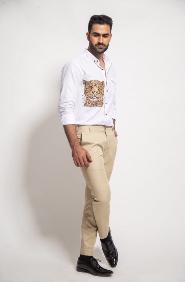 The White Linen Cheetah Face Shirt