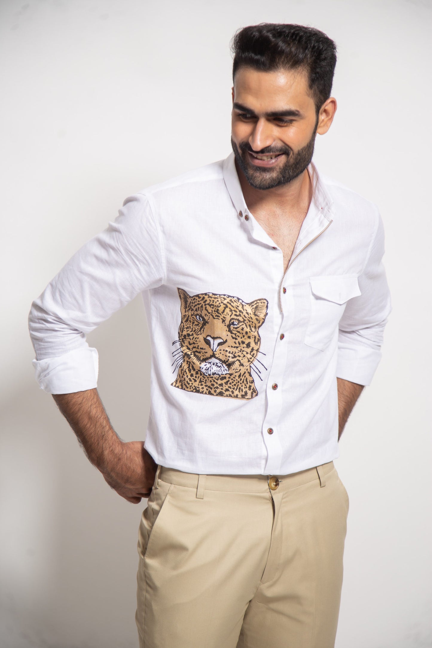 The White Linen Cheetah Face Shirt