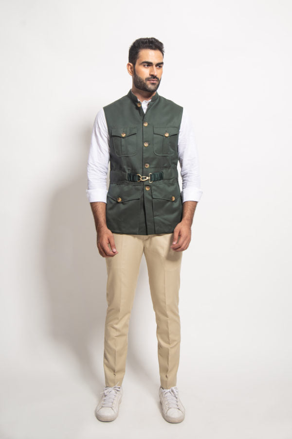 The Green Buckled Sleeveless Jacket