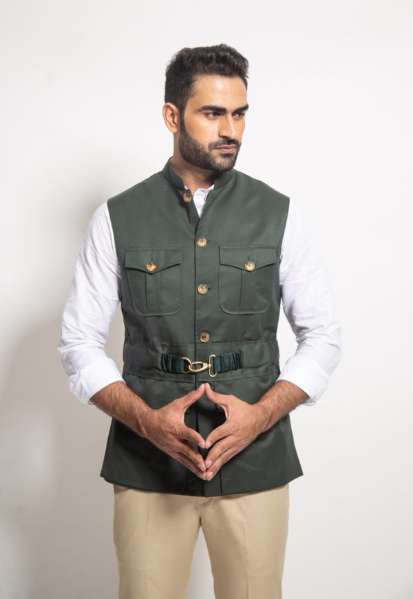 The Green Buckled Sleeveless Jacket