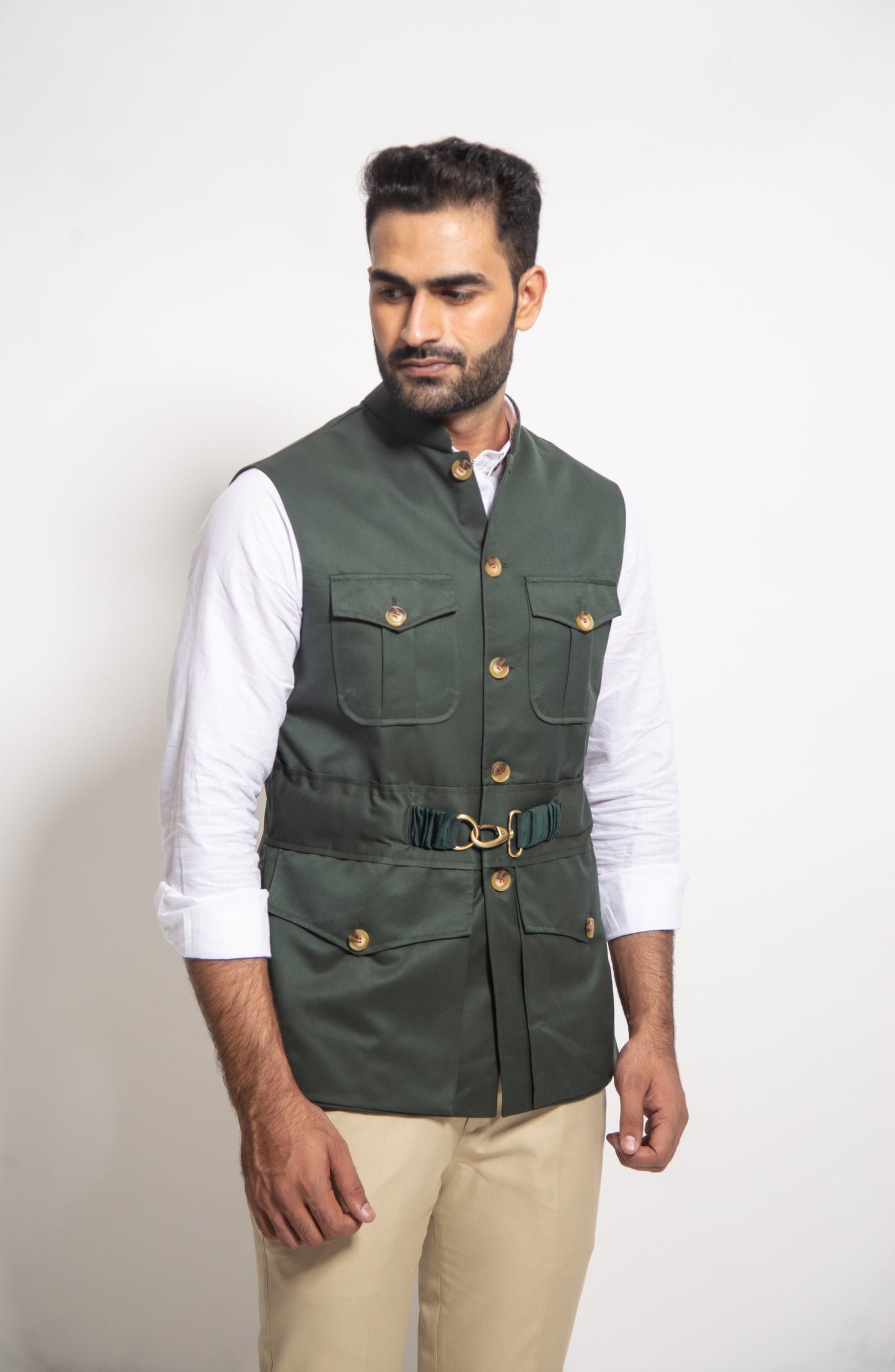 The Green Buckled Sleeveless Jacket