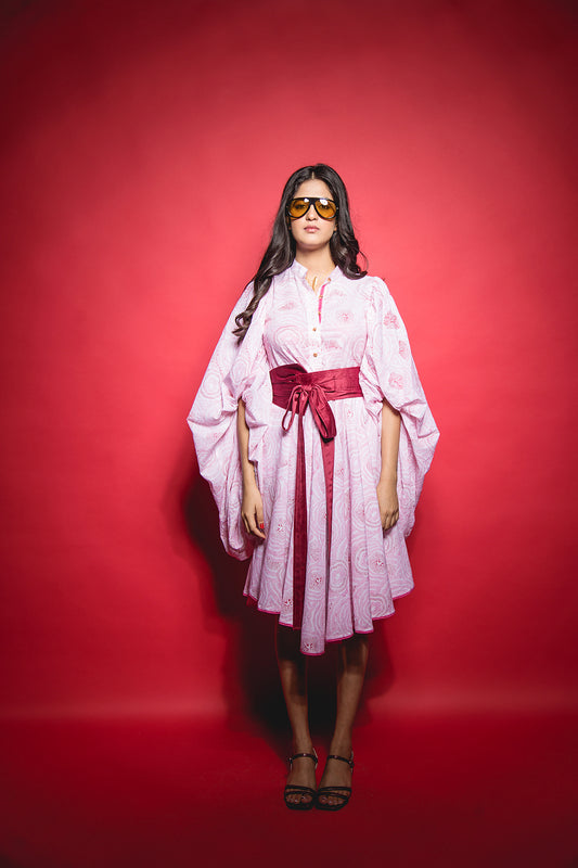 The Pink Abstract Oversize Sleeve Dress