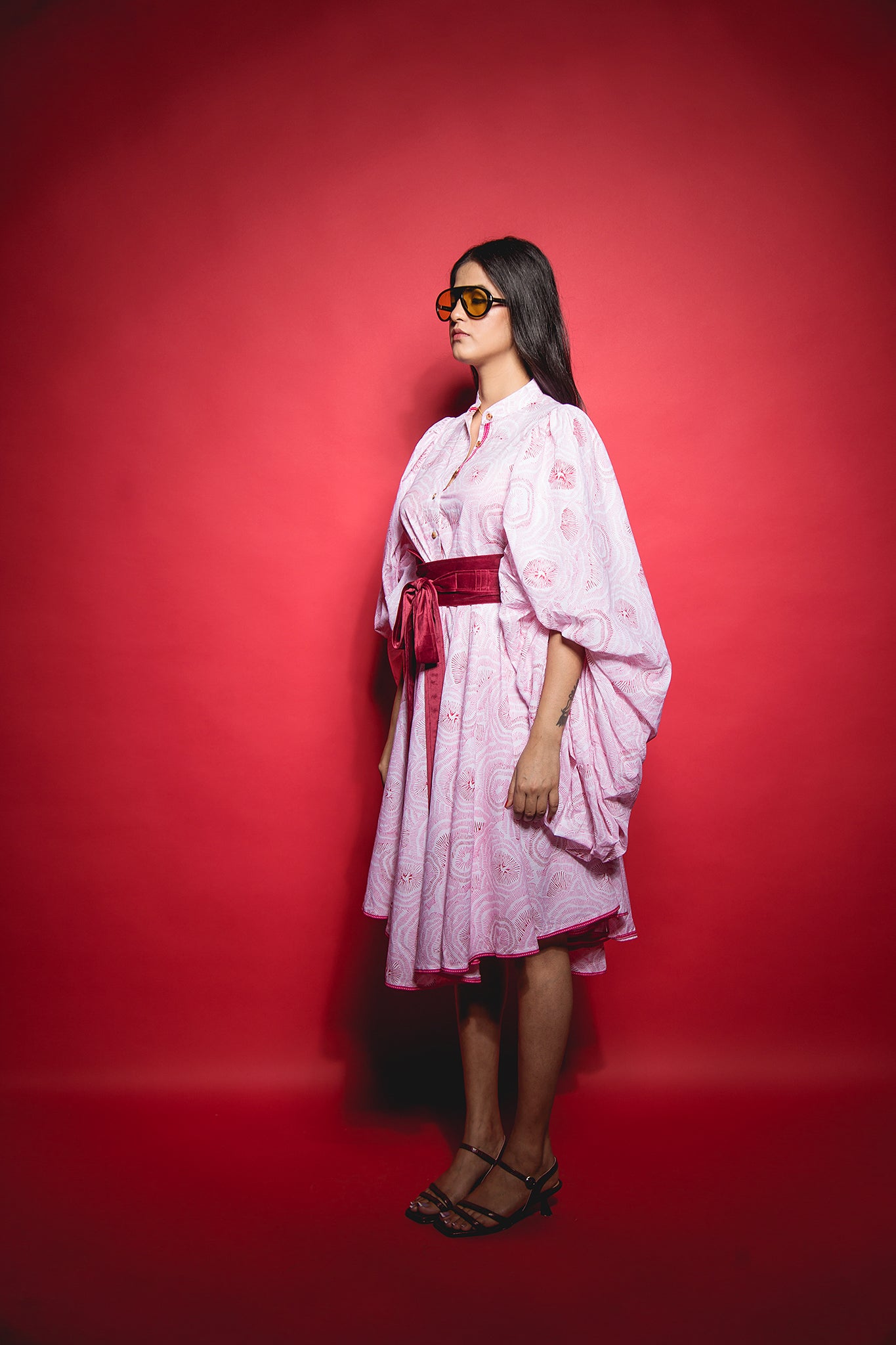 The Pink Abstract Oversize Sleeve Dress