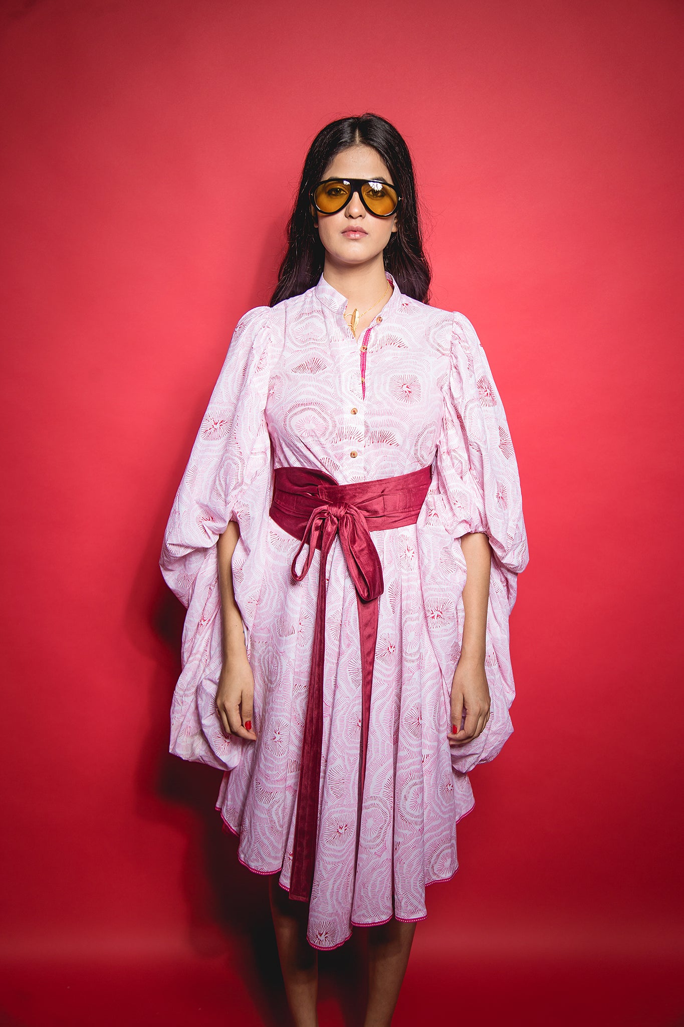 The Pink Abstract Oversize Sleeve Dress