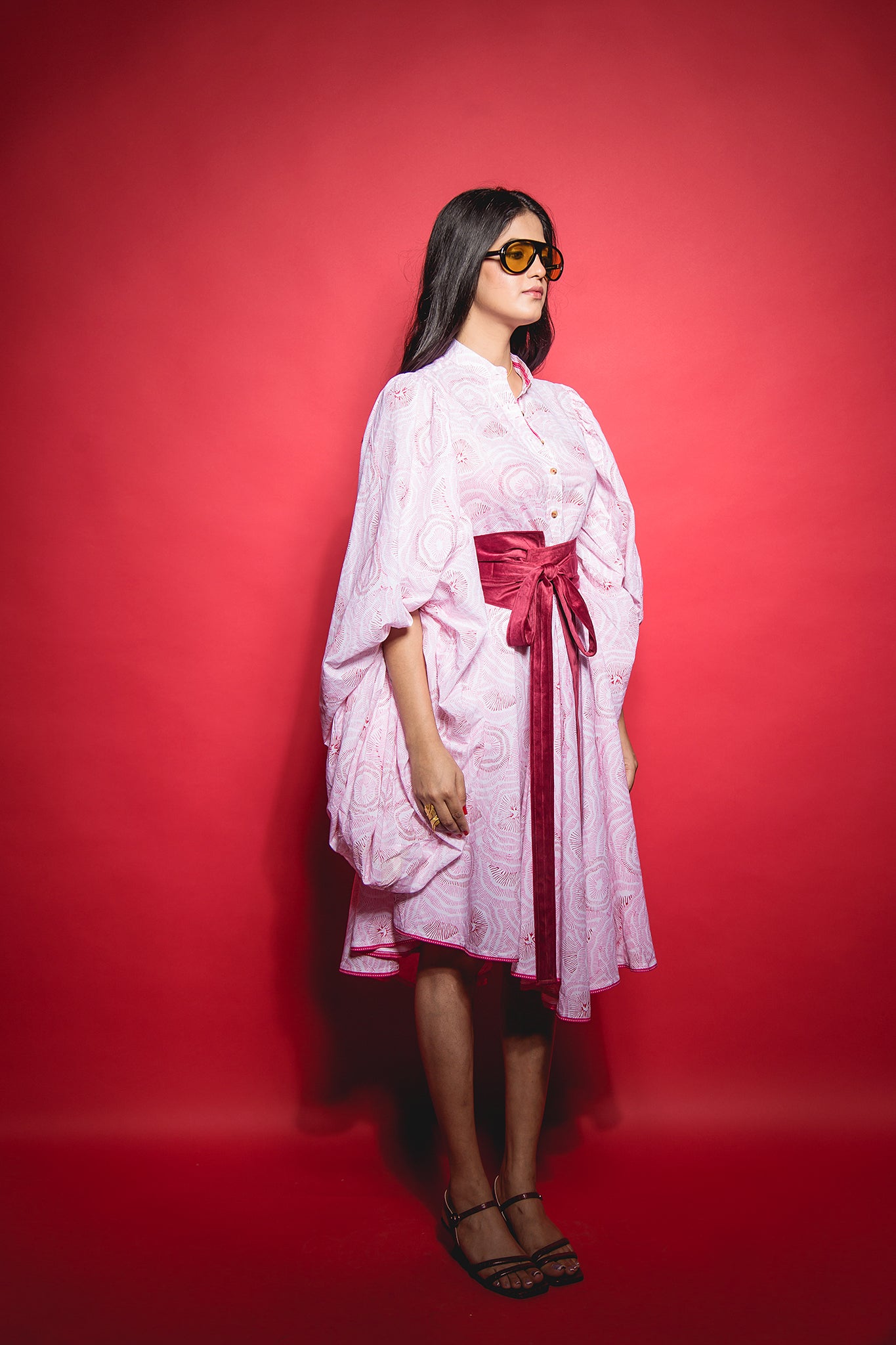 The Pink Abstract Oversize Sleeve Dress