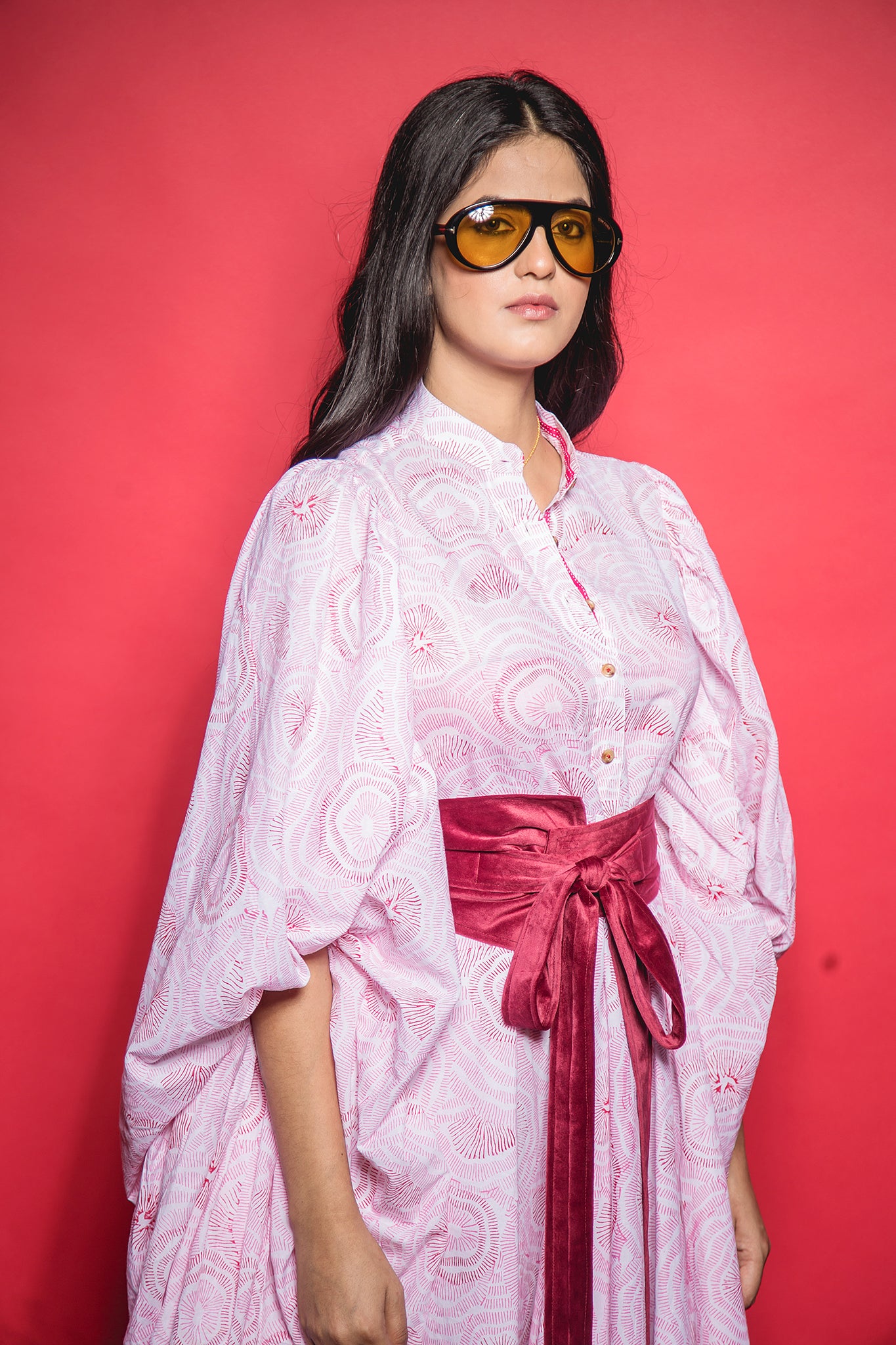 The Pink Abstract Oversize Sleeve Dress