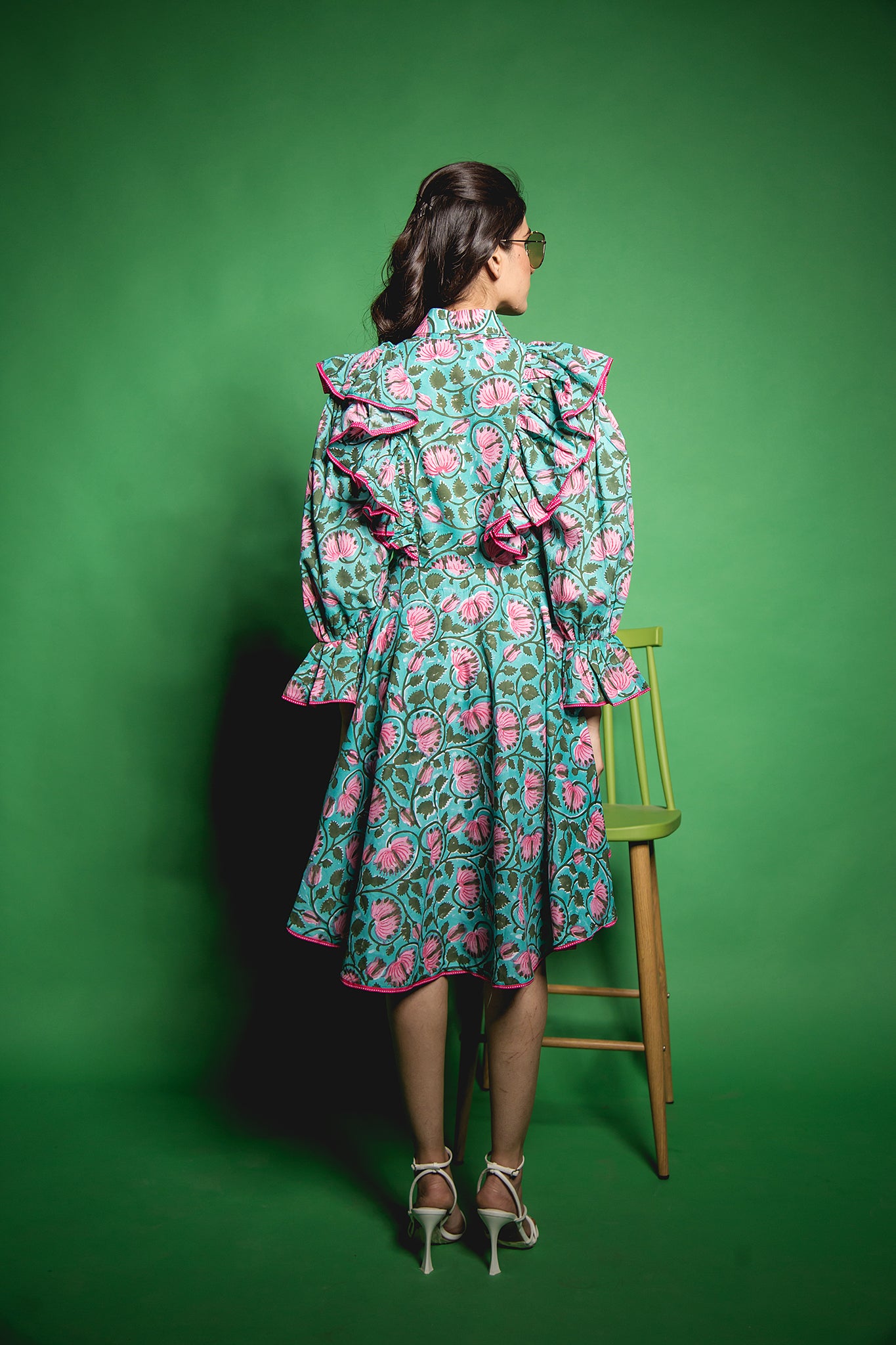 The Green Lotus Yoke Ruffle Dress