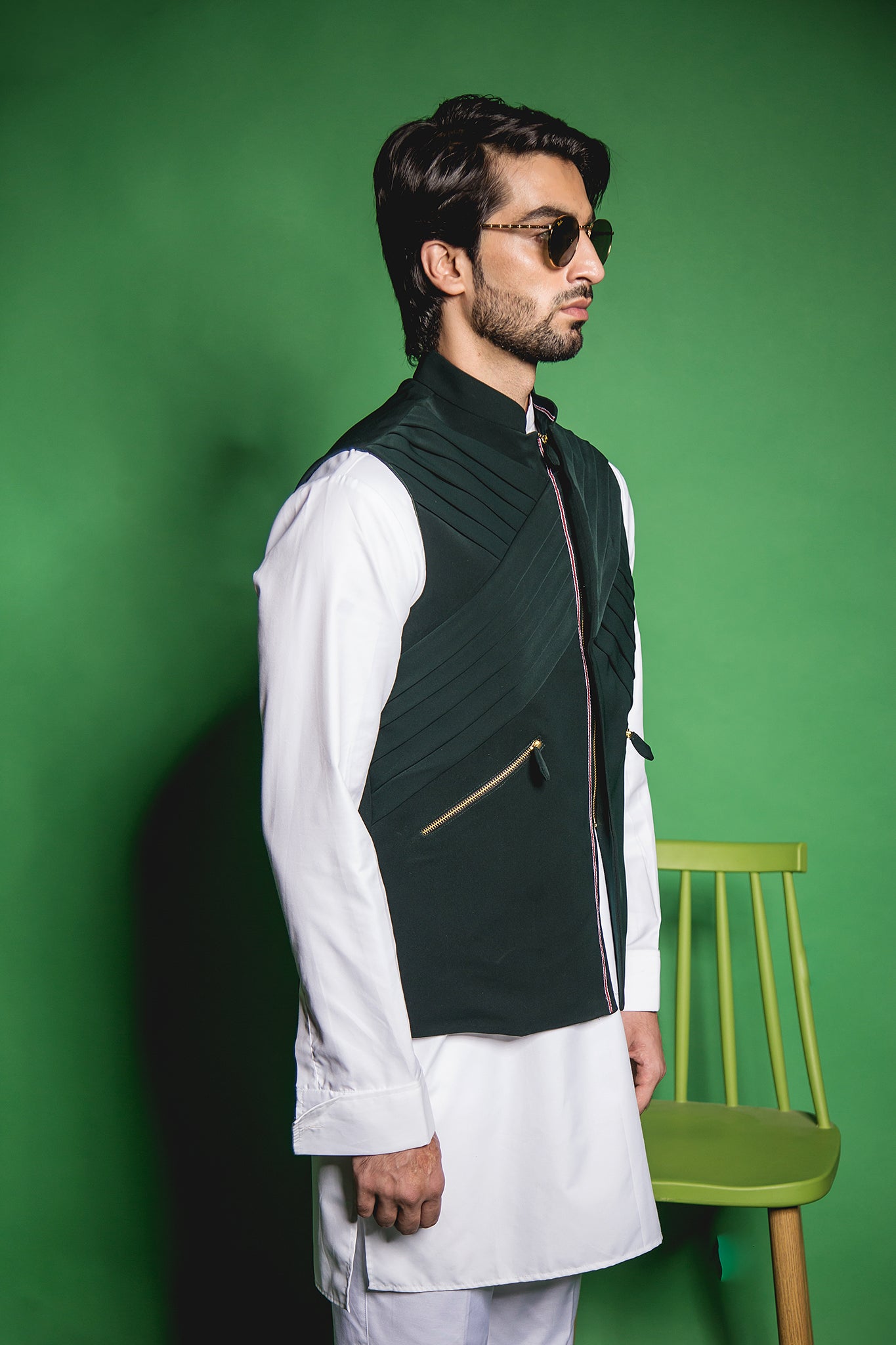 The Green Cross Pleated Zipper Jacket