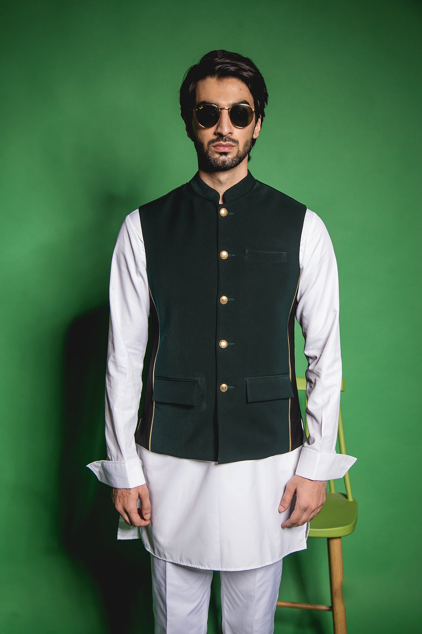 The Green Black ZIpper Panelled Jacket