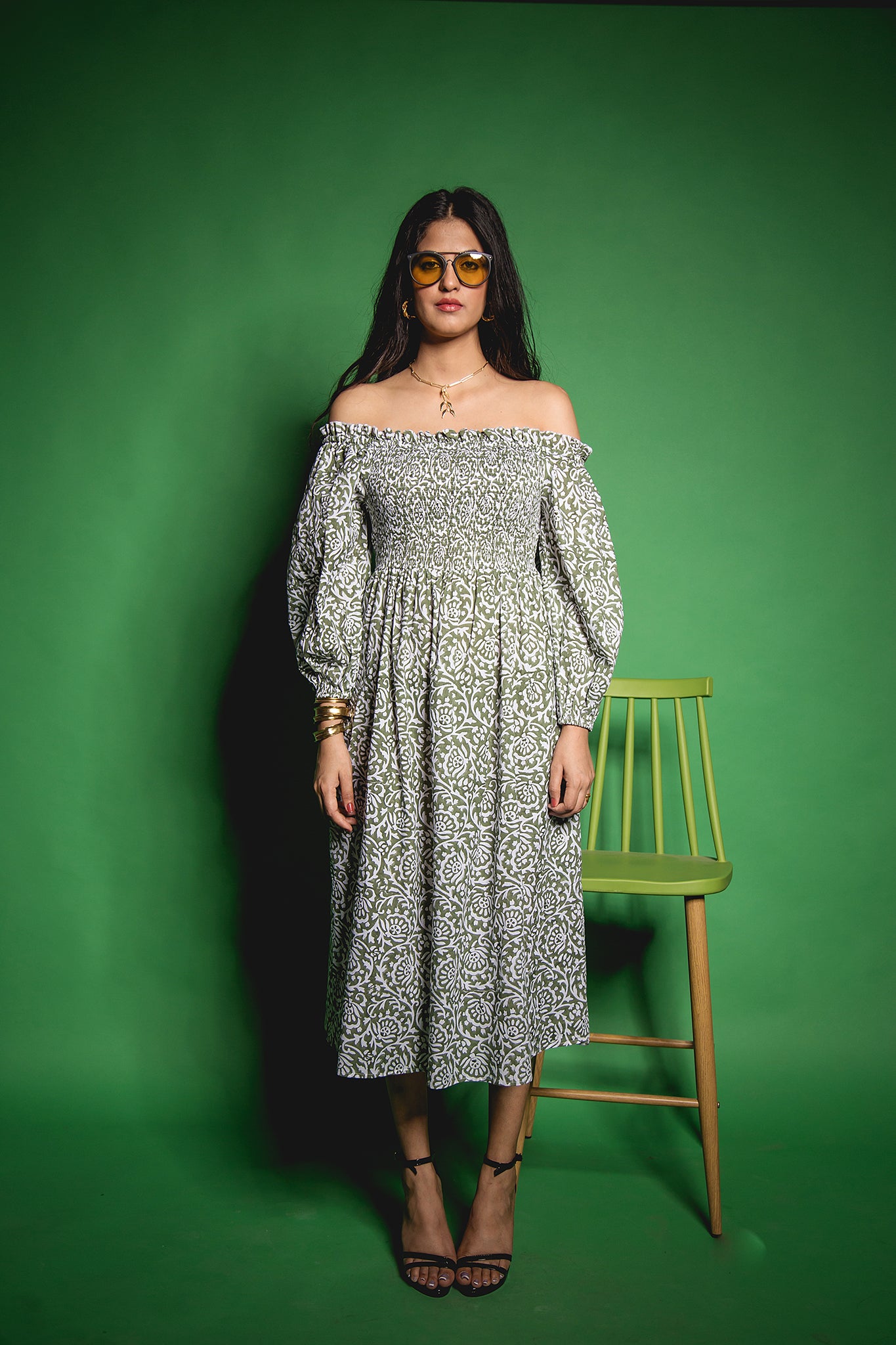 The Green Gadh Offshoulder Dress