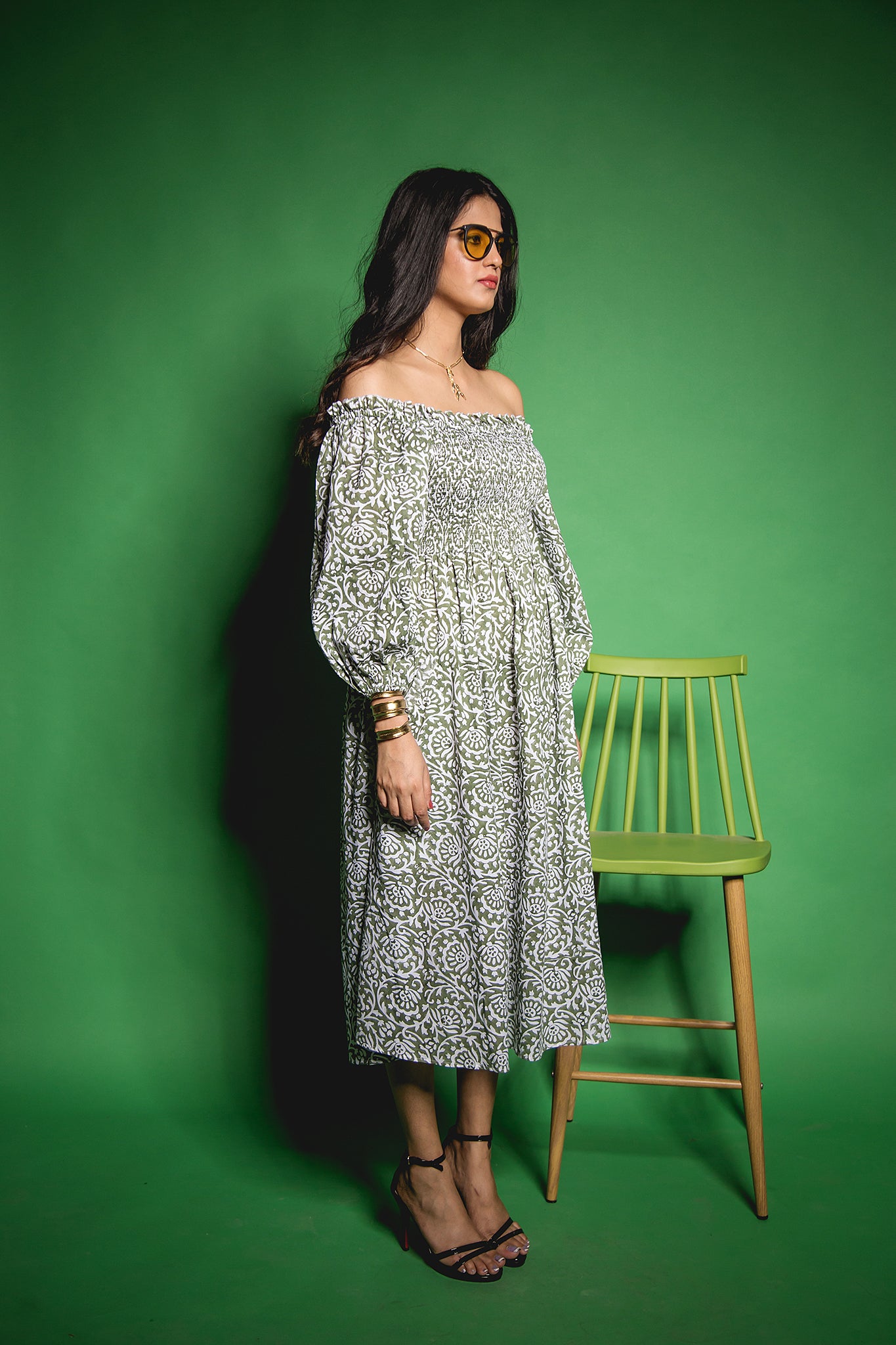 The Green Gadh Offshoulder Dress