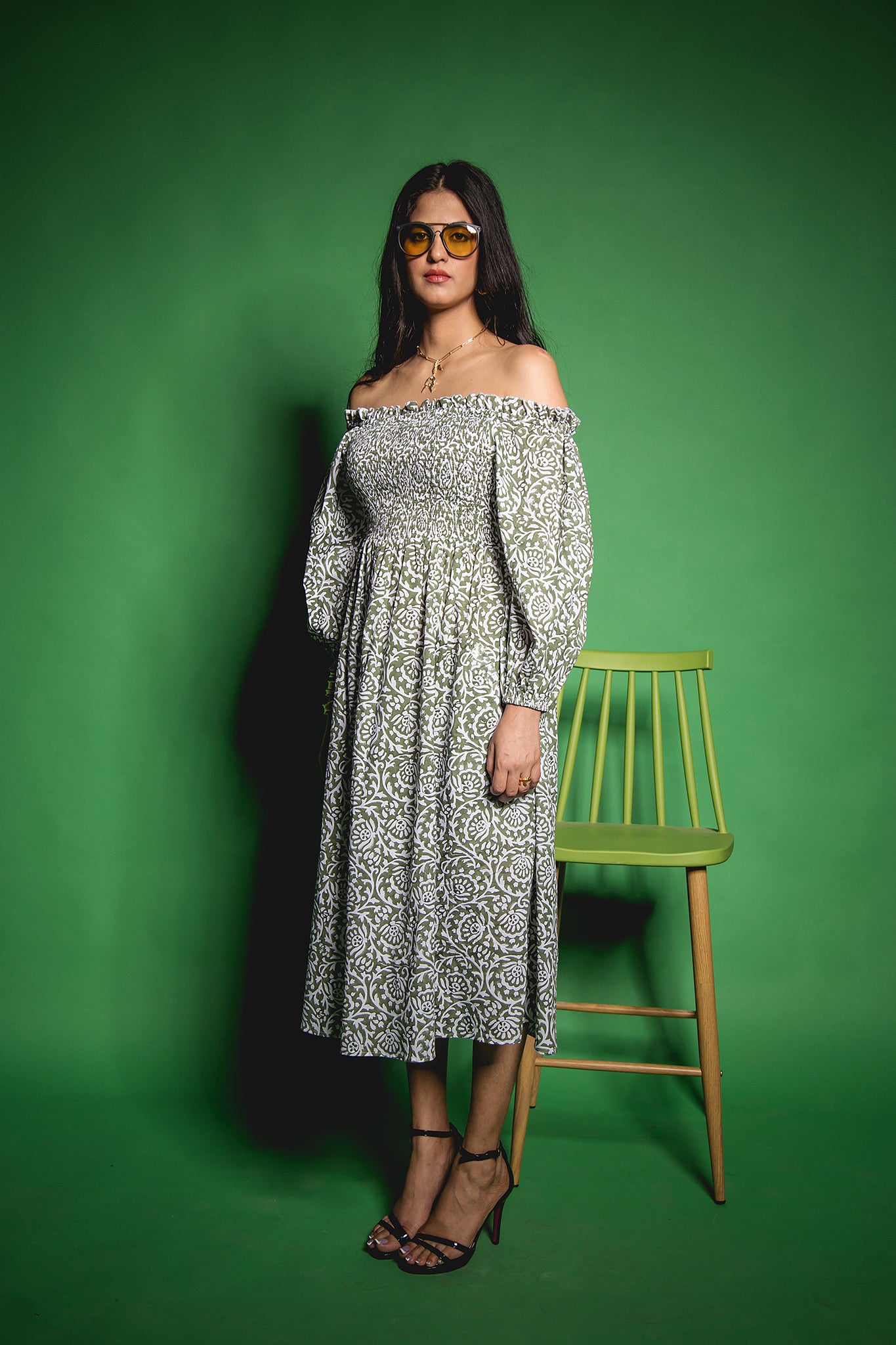 The Green Gadh Offshoulder Dress