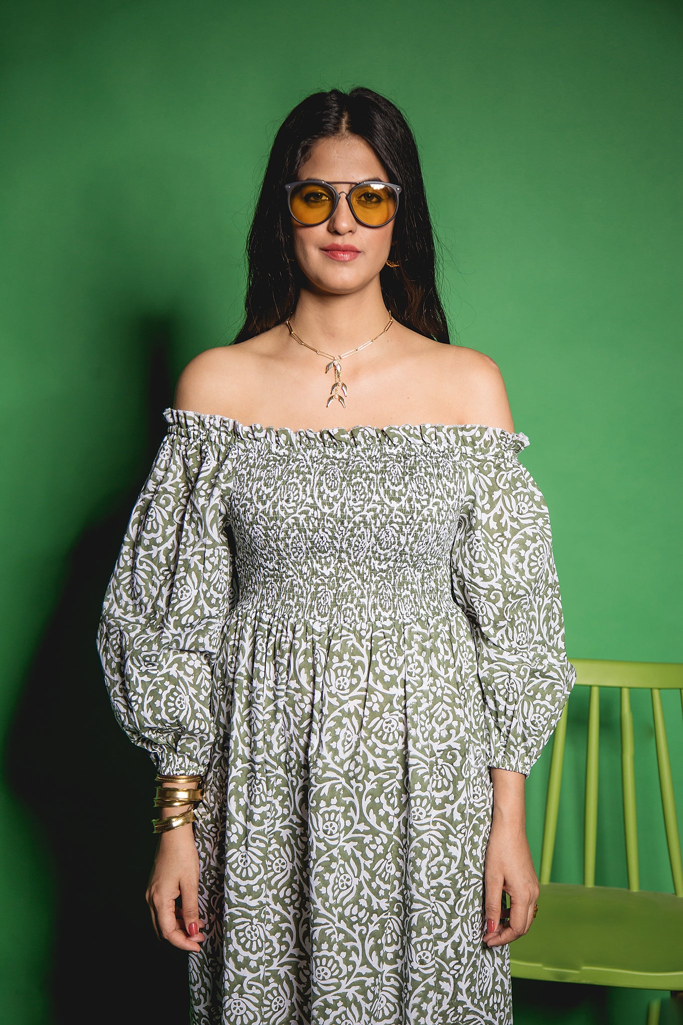 The Green Gadh Offshoulder Dress