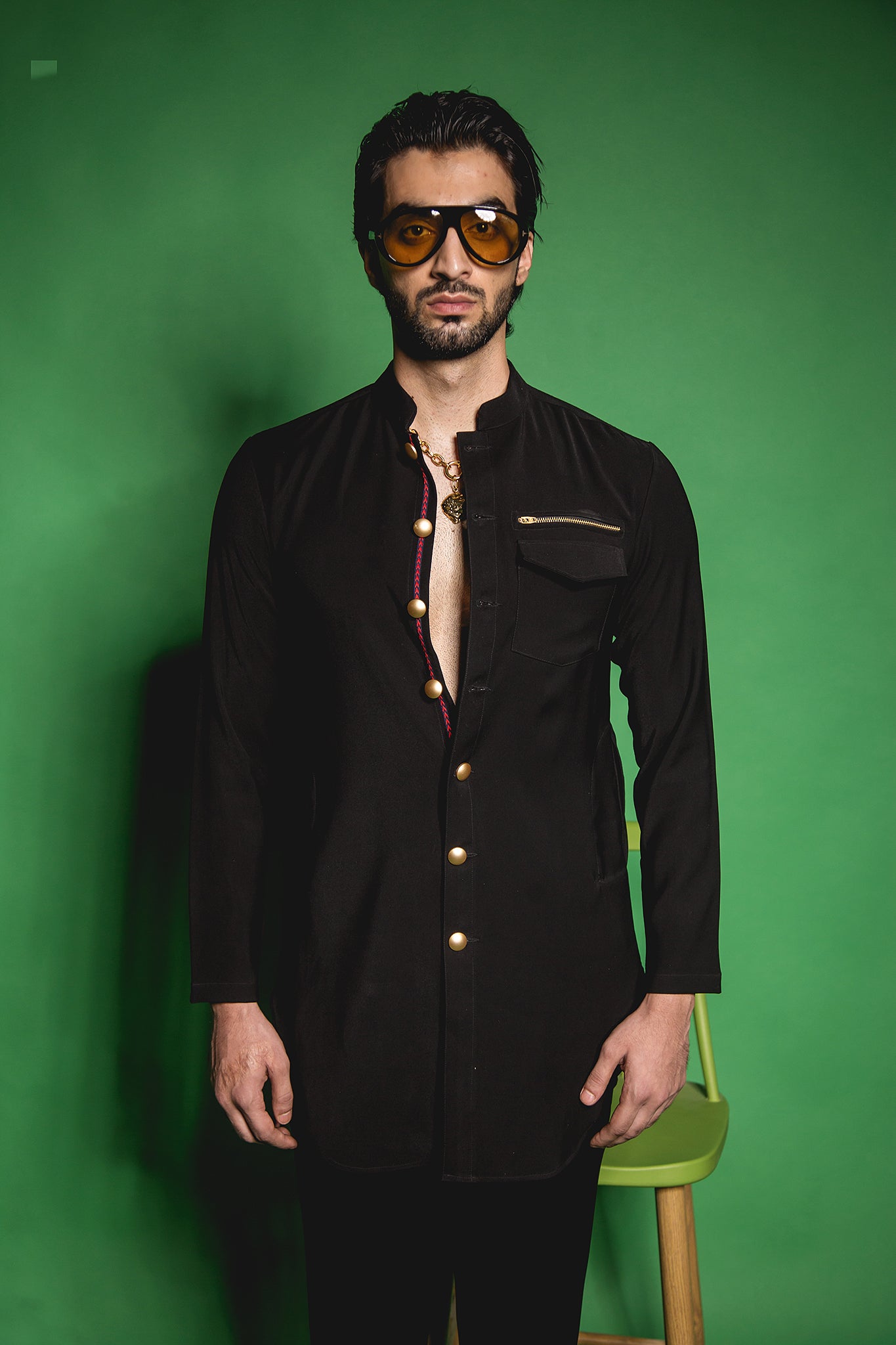 The Black Front Open Kurta