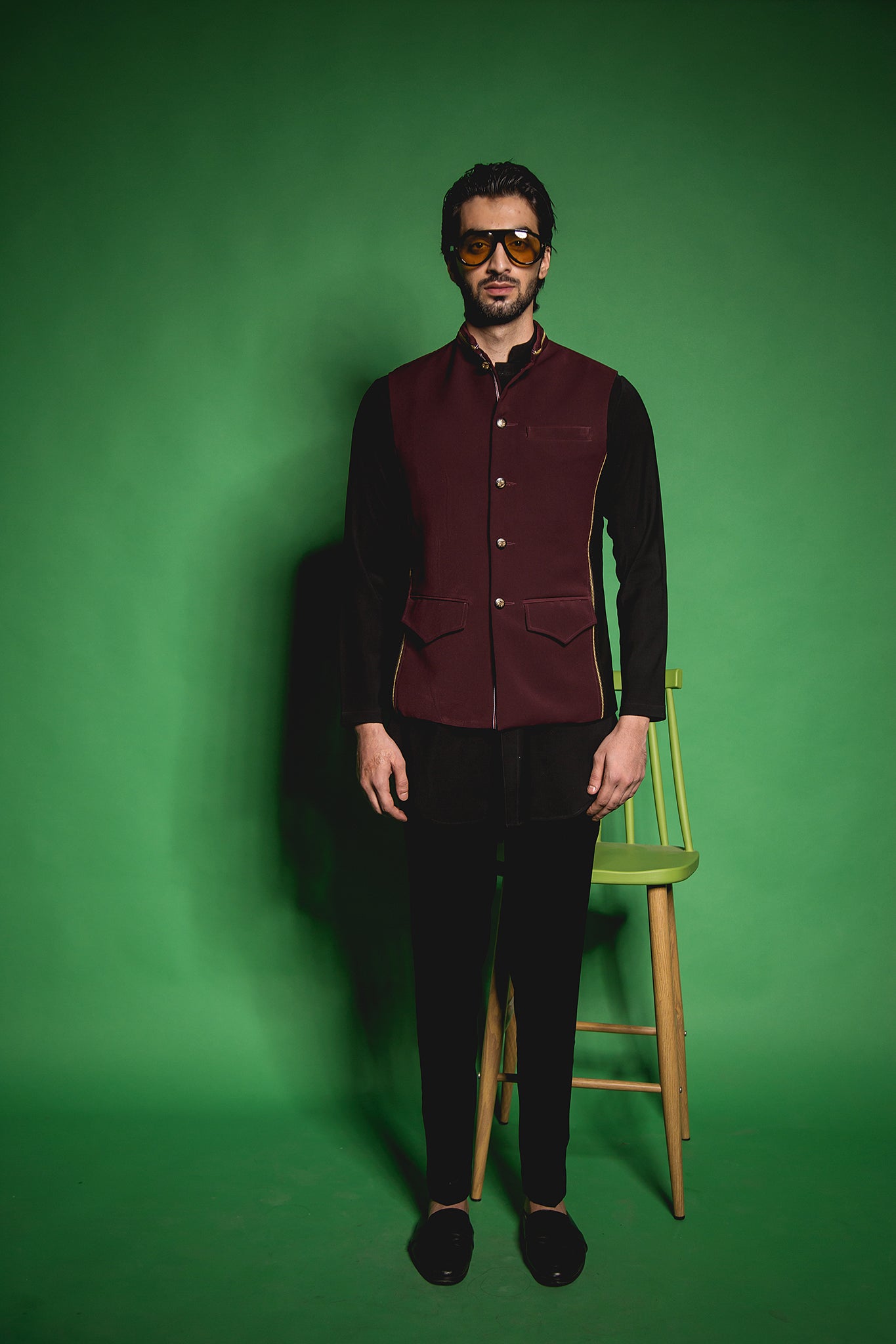 The Maroon Black Zipper Panelled Jacket