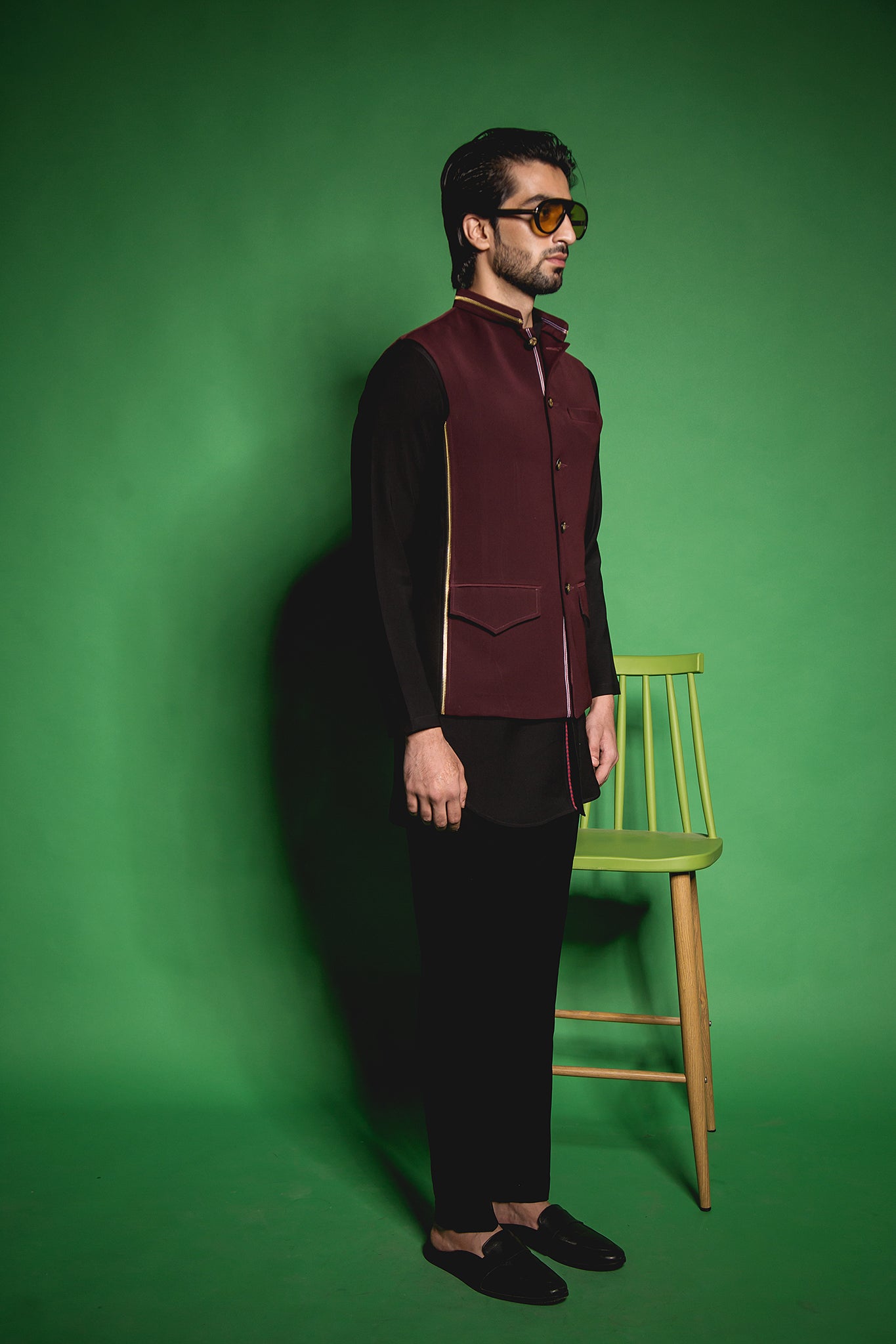 The Maroon Black Zipper Panelled Jacket