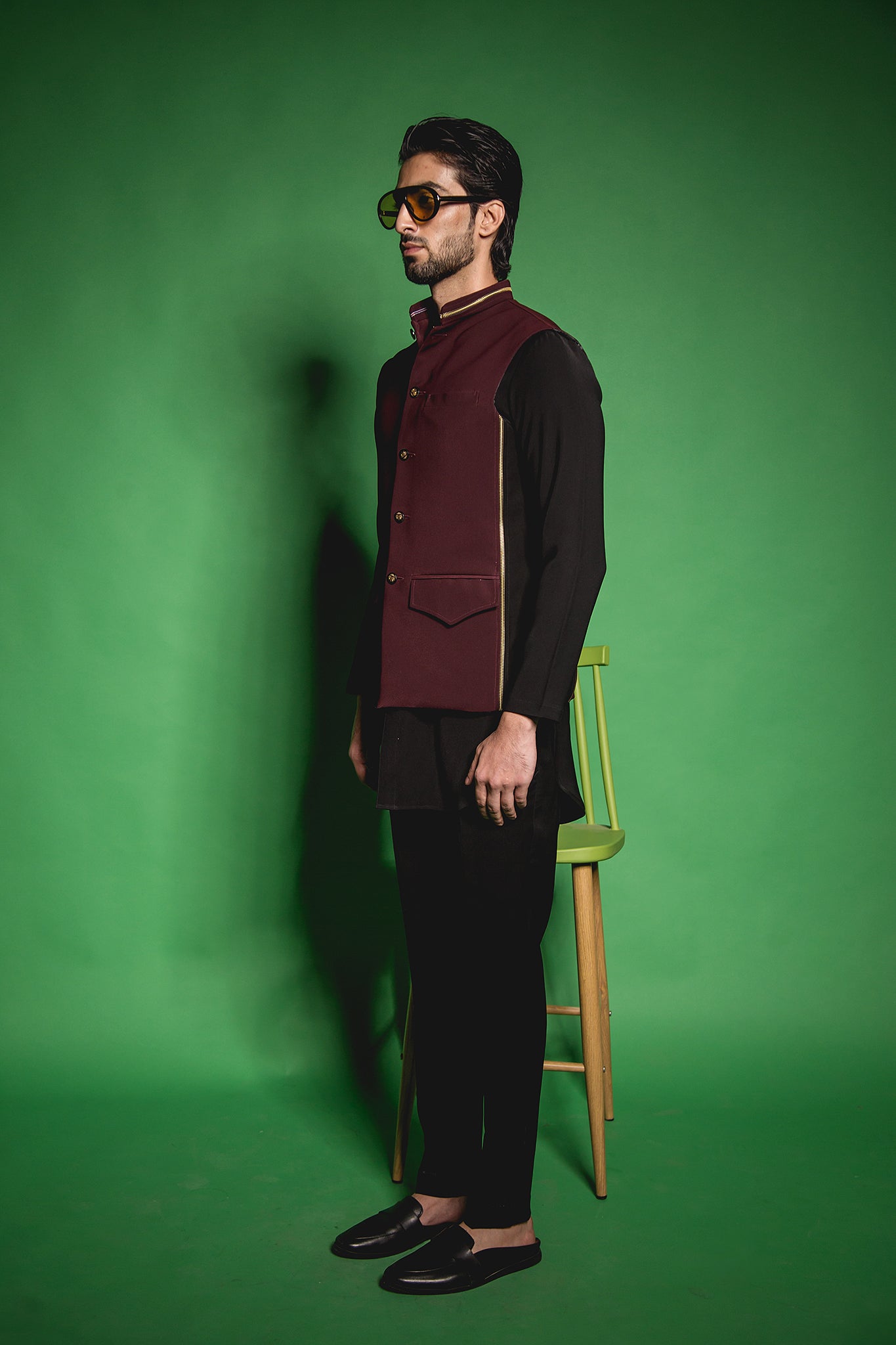 The Maroon Black Zipper Panelled Jacket