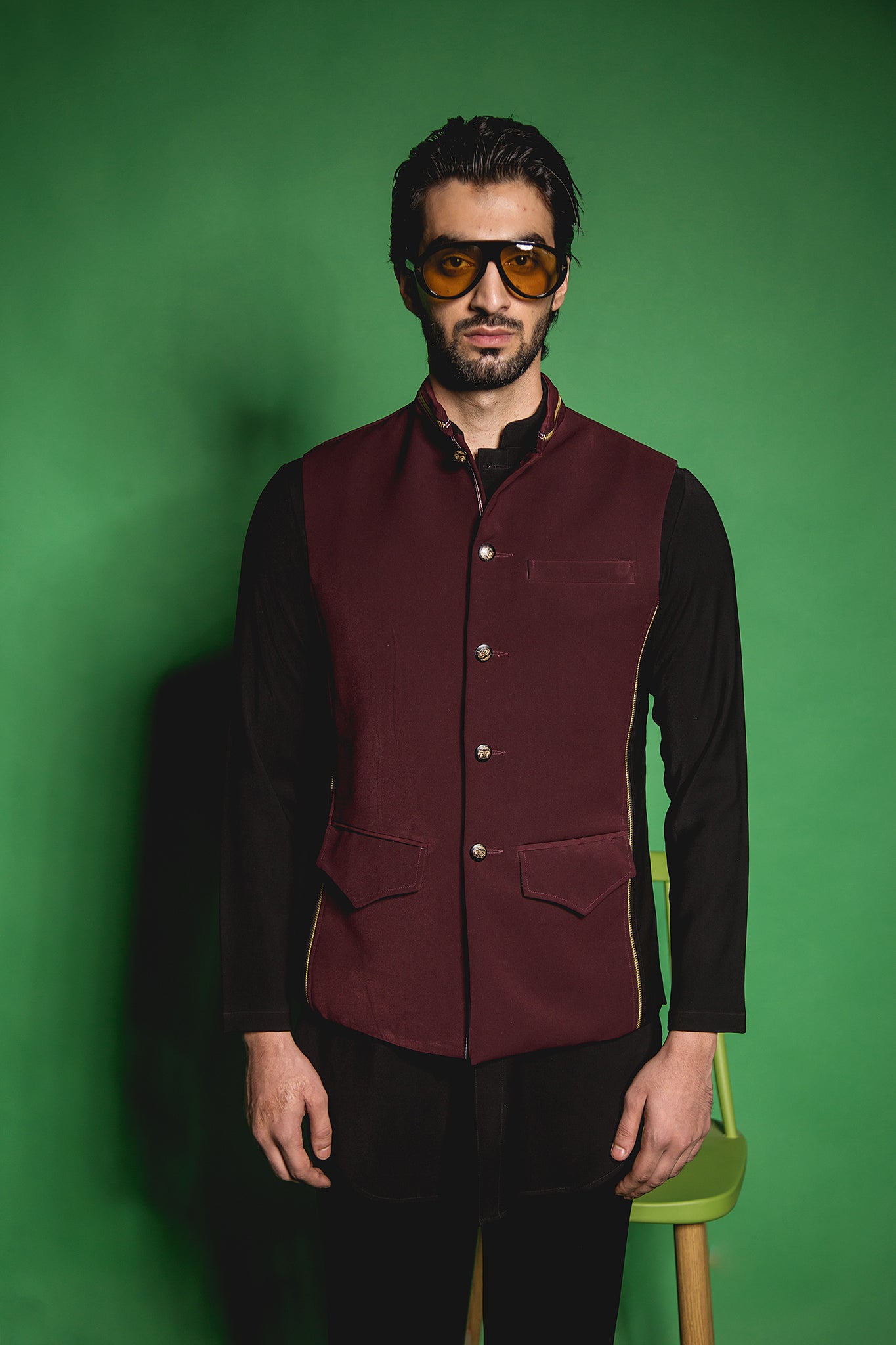 The Maroon Black Zipper Panelled Jacket