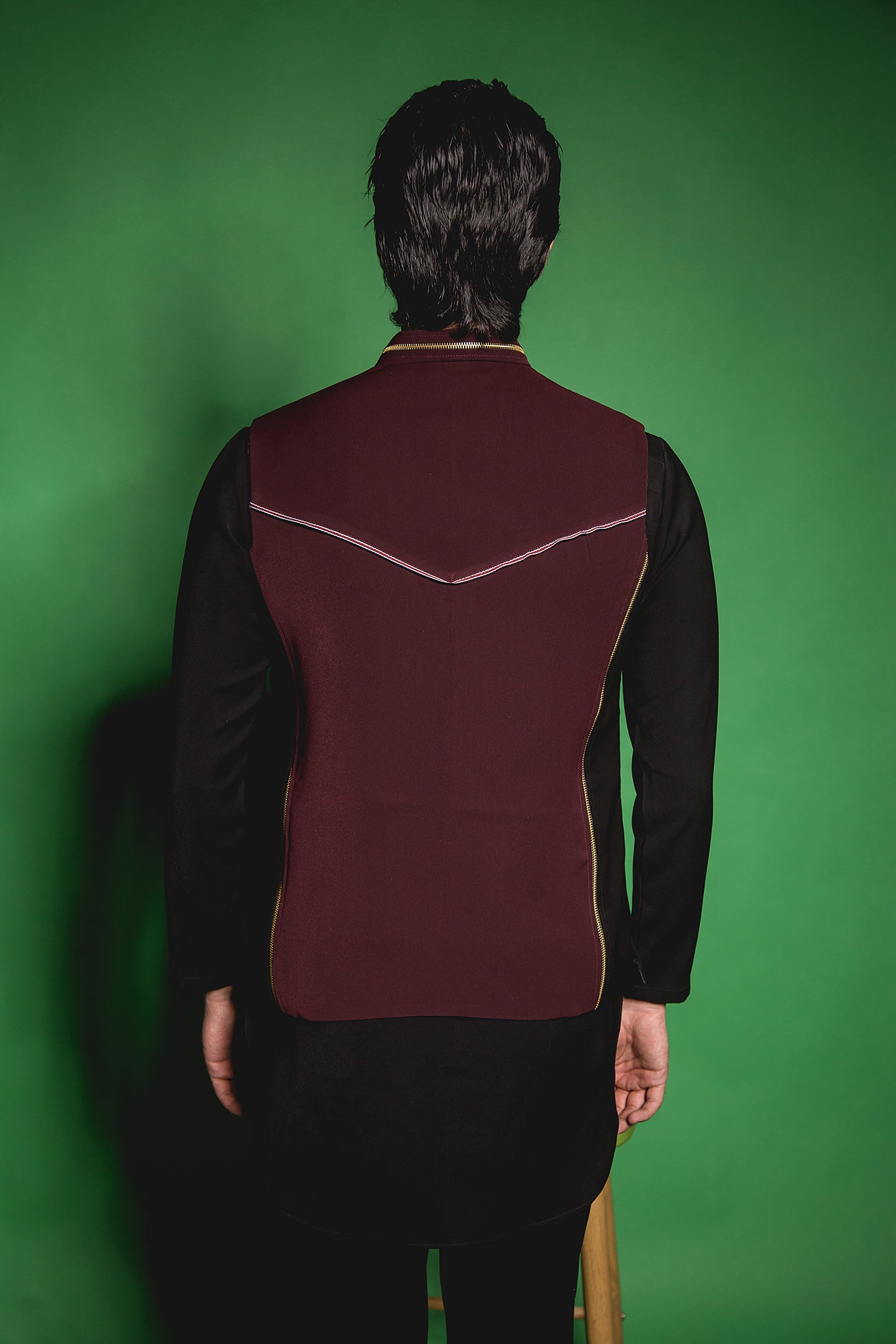 The Maroon Black Zipper Panelled Jacket