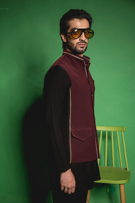 The Maroon Black Zipper Panelled Jacket