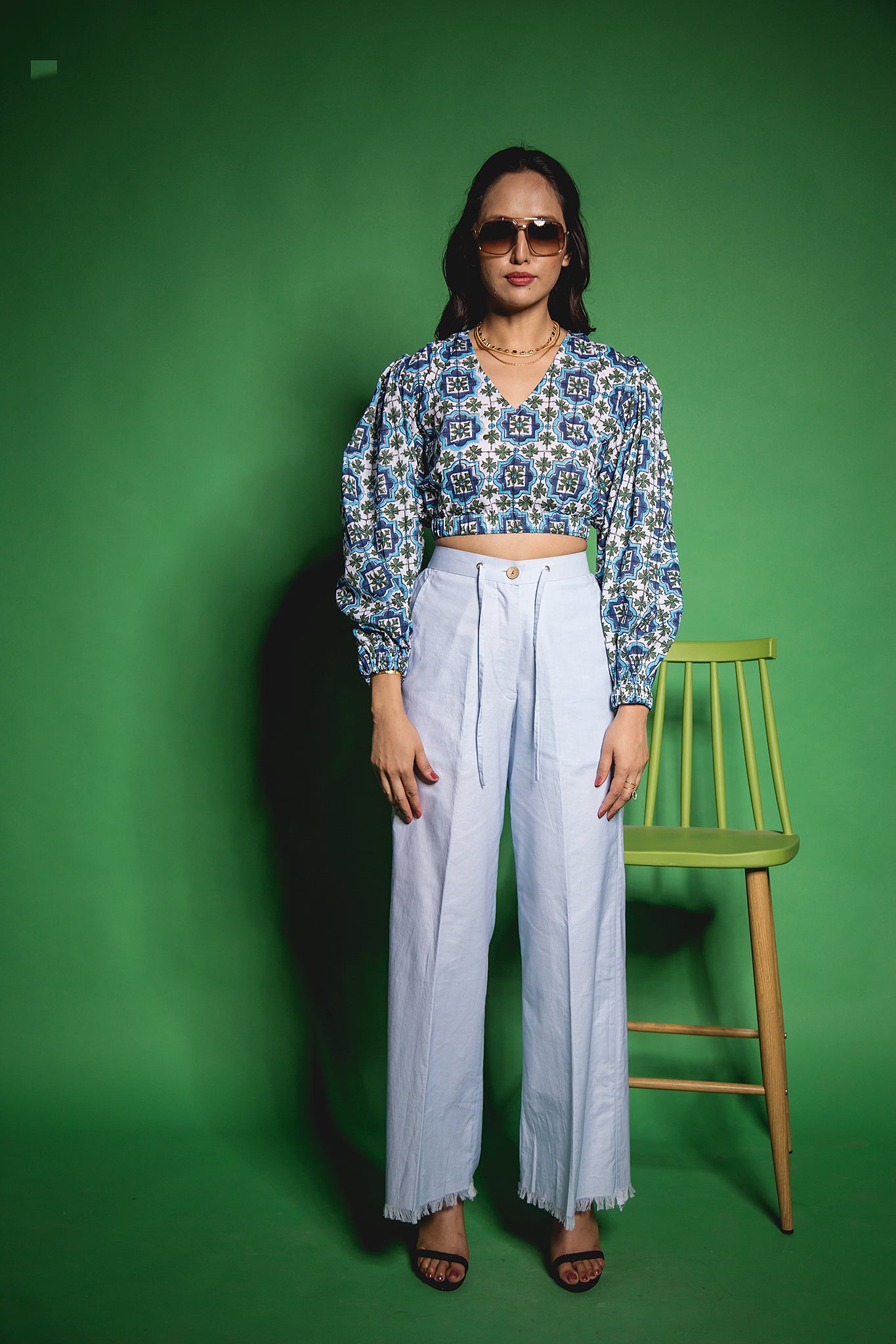 The Blue Fringed Wide Leg Pants