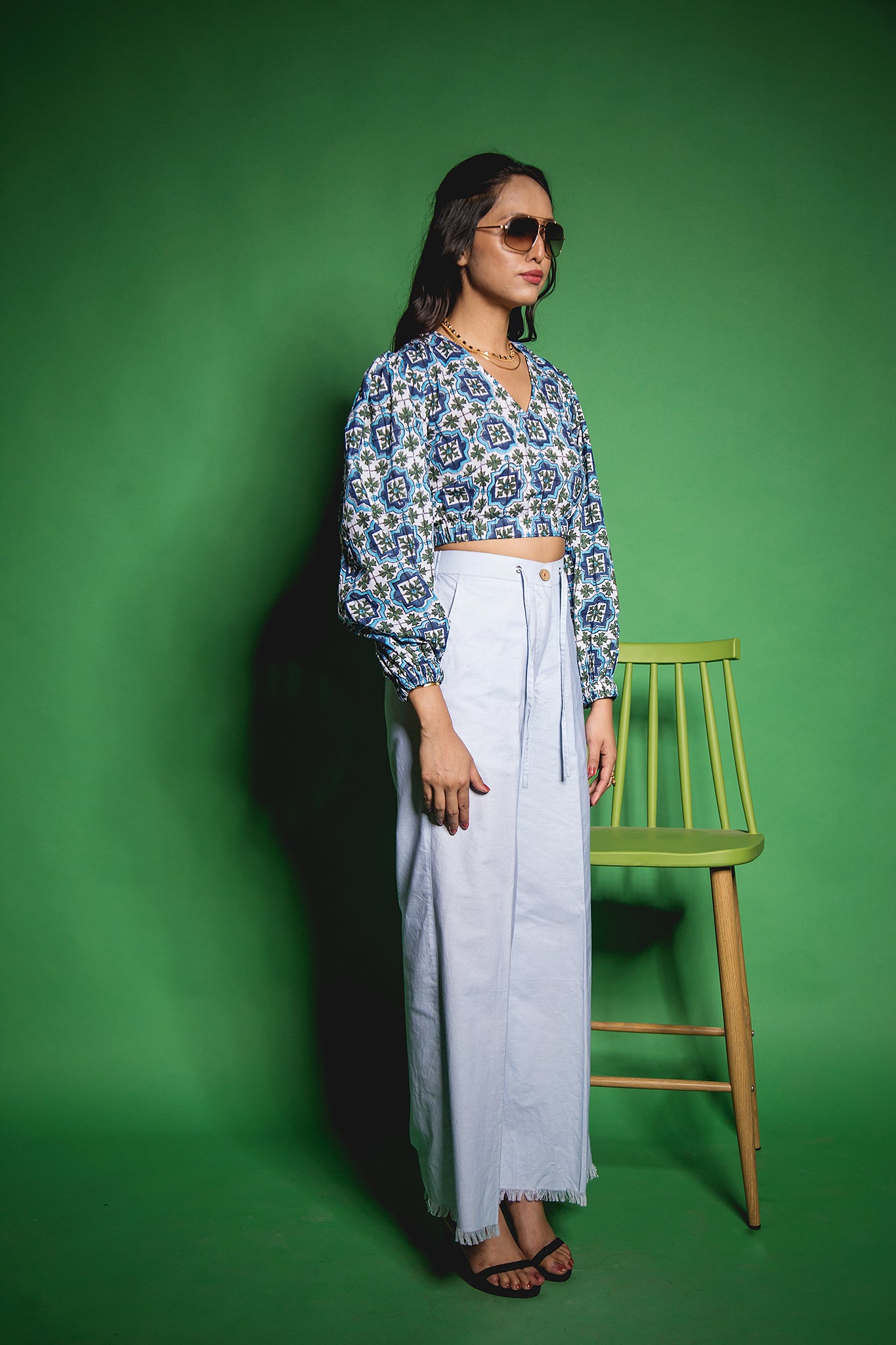 The Blue Fringed Wide Leg Pants