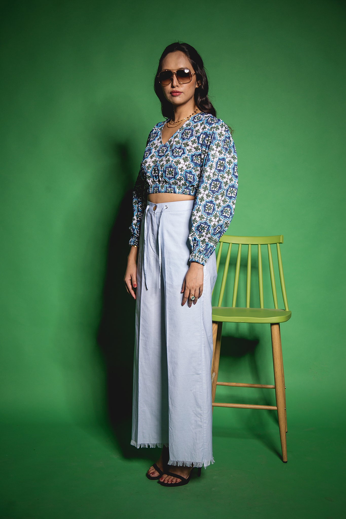 The Blue Fringed Wide Leg Pants