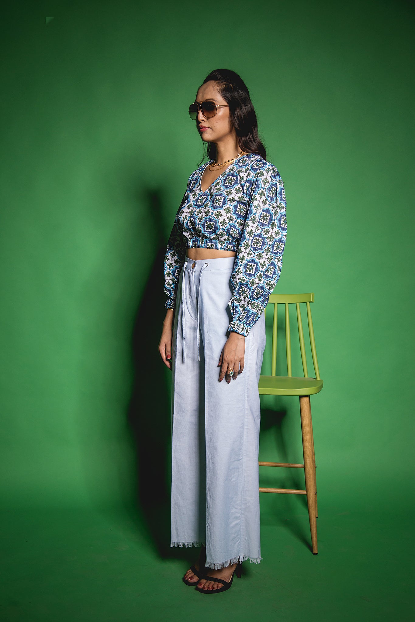 The Blue Fringed Wide Leg Pants