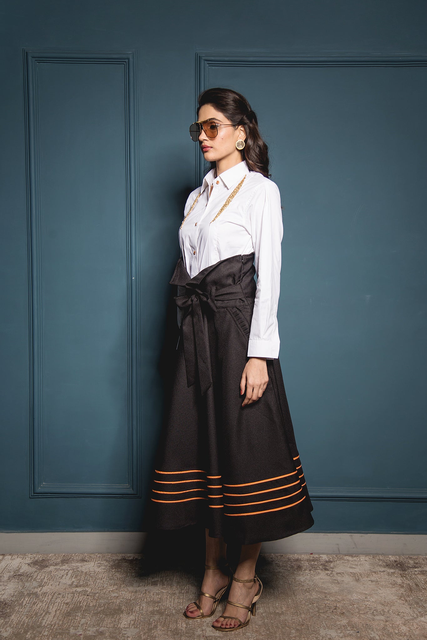 ANUPRIYA GOENKA-The White Pleated Sequined Shirt