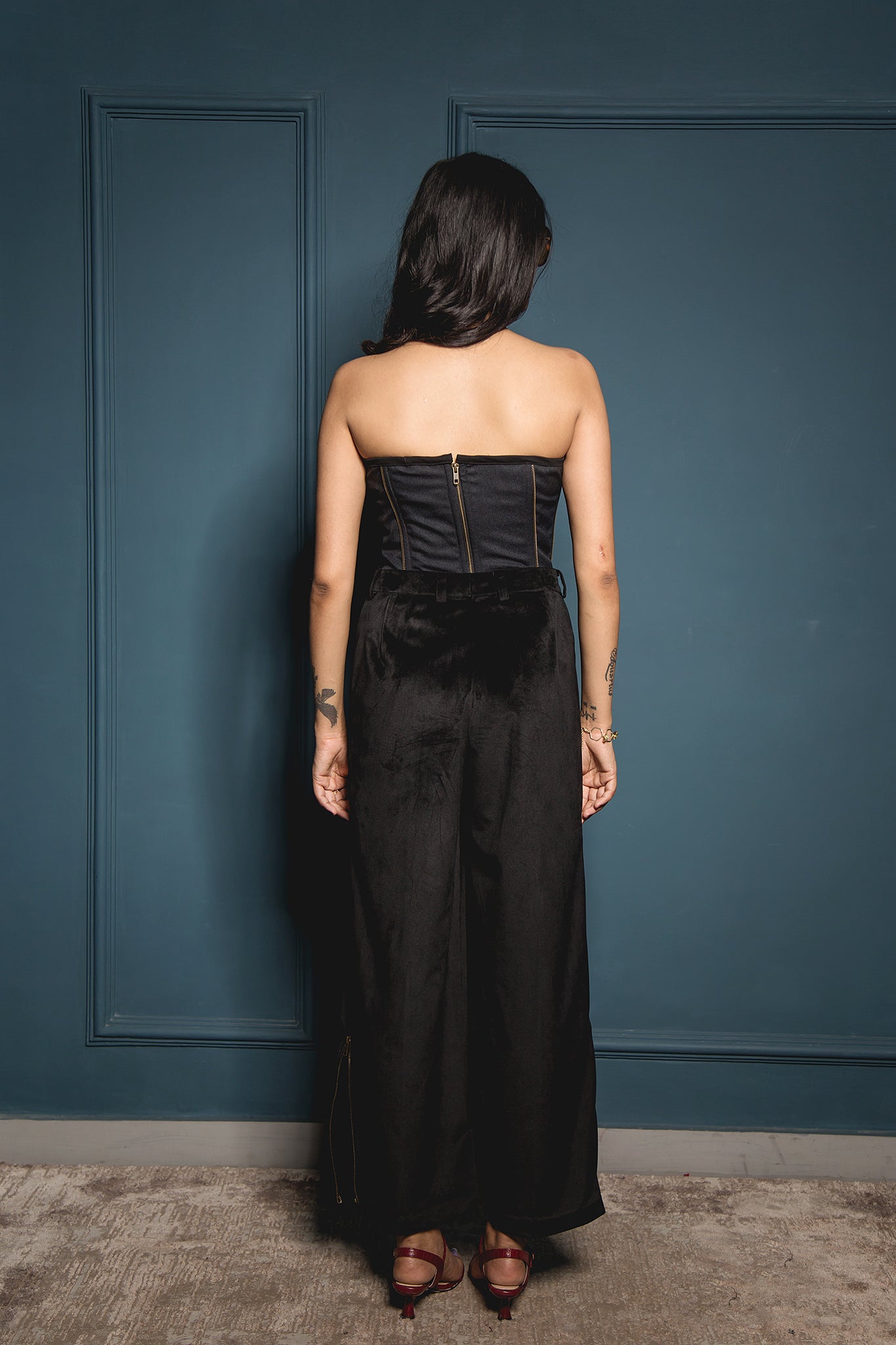 The Velvet Wide Leg Zipper Pants