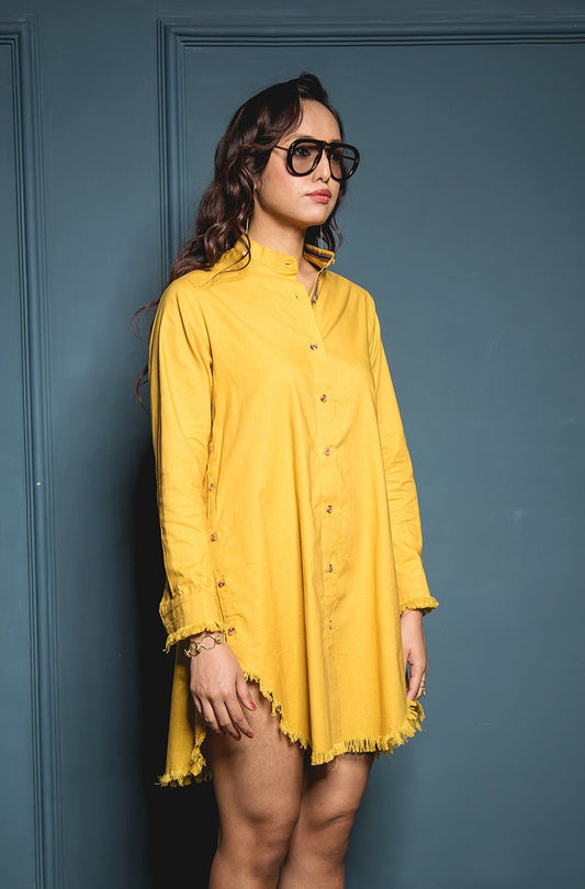 The Mustard Fringed Sidebutton Dress