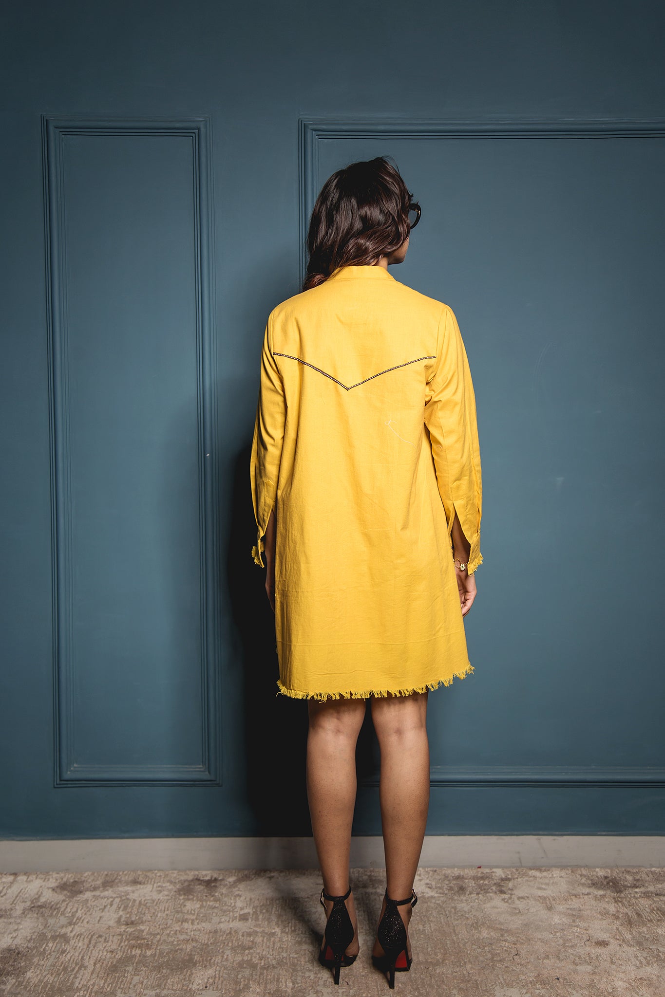 The Mustard Fringed Sidebutton Dress