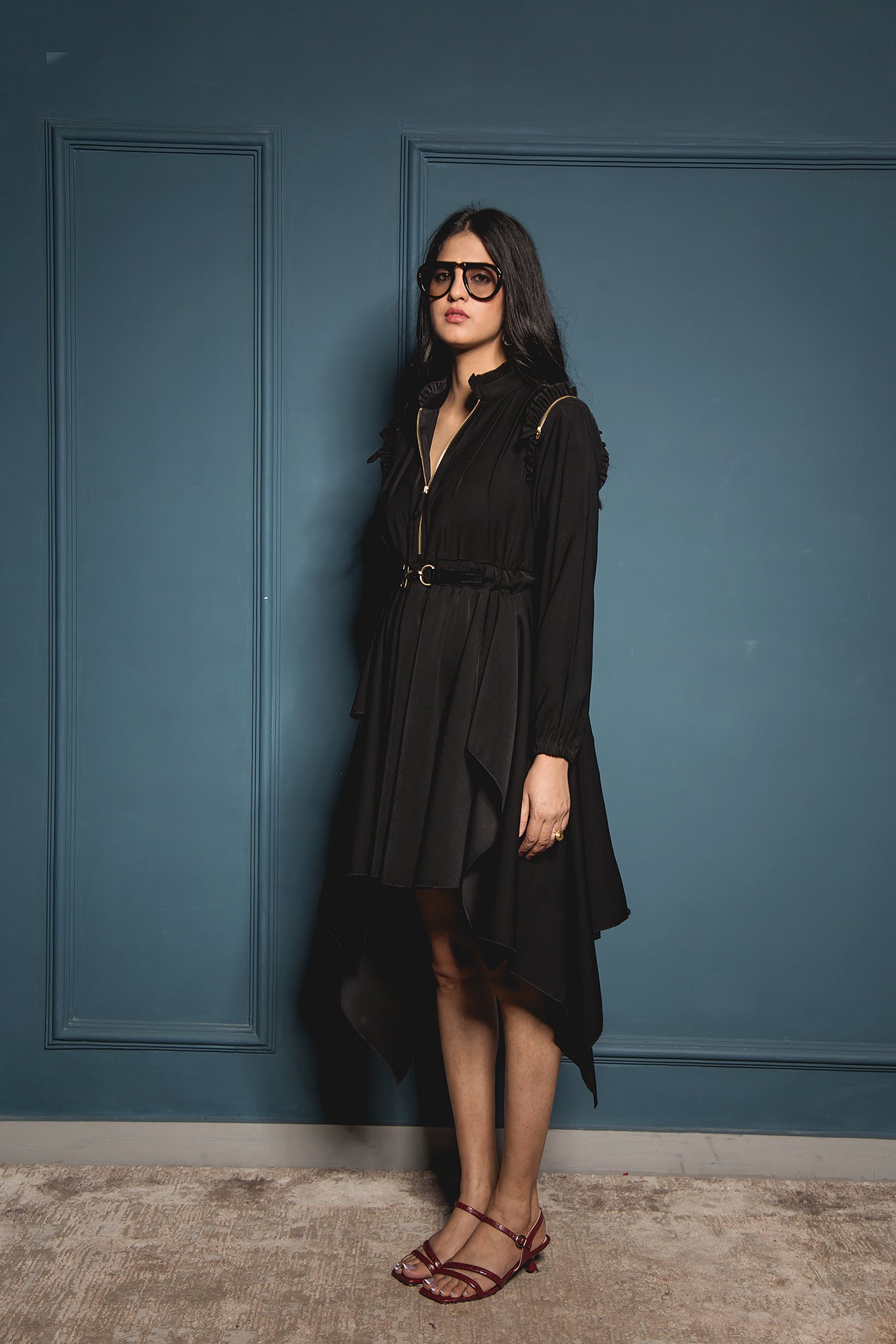 The Black Double Drape Dress