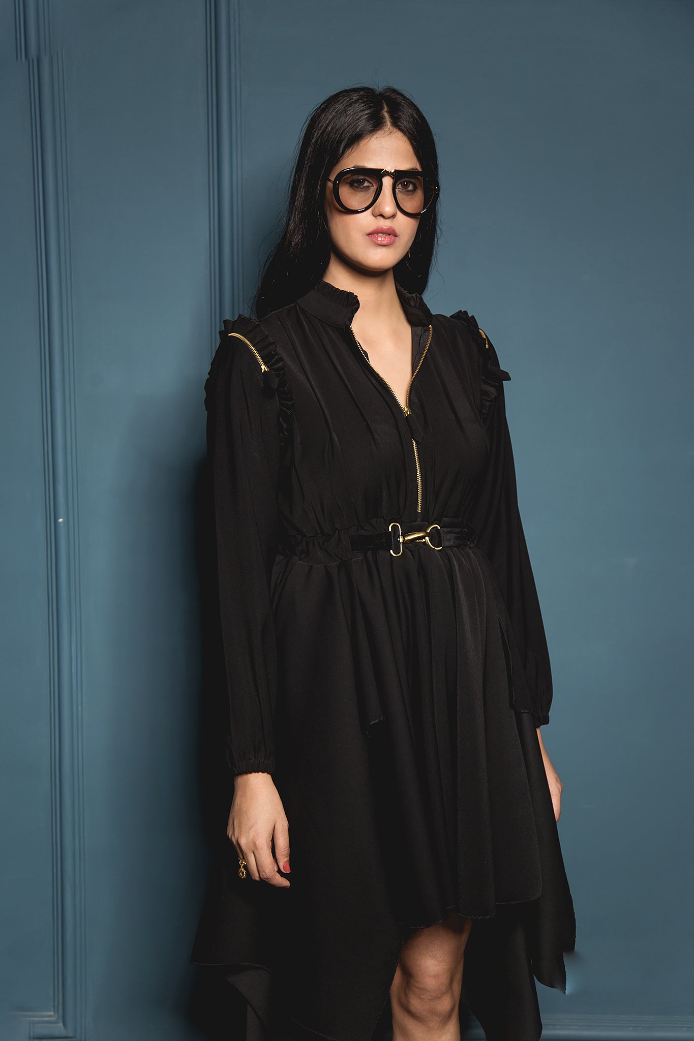 The Black Double Drape Dress