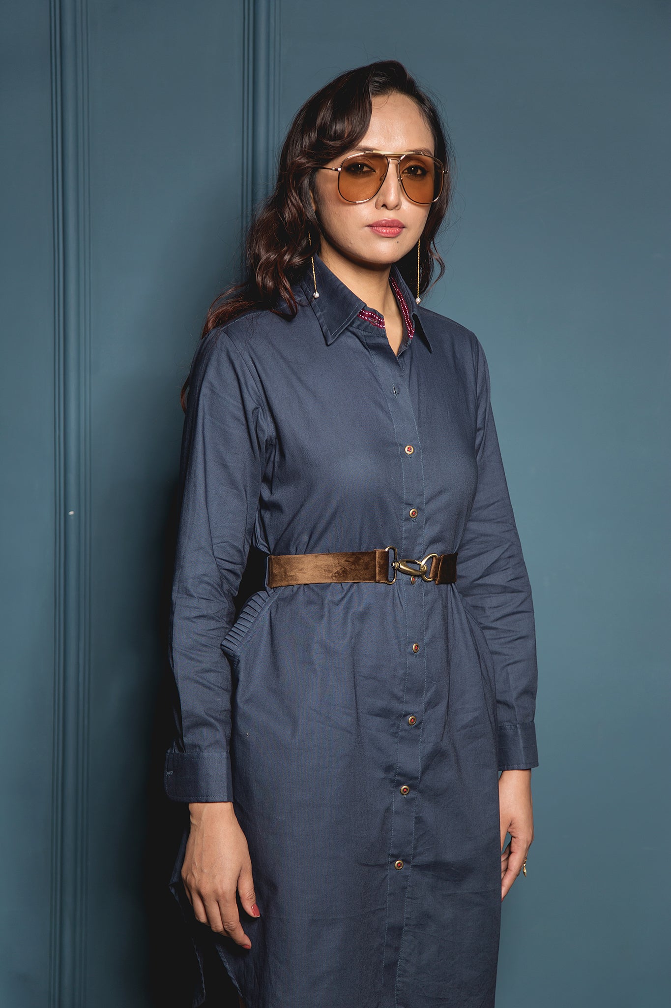 The Navy Belted Shirt Dress