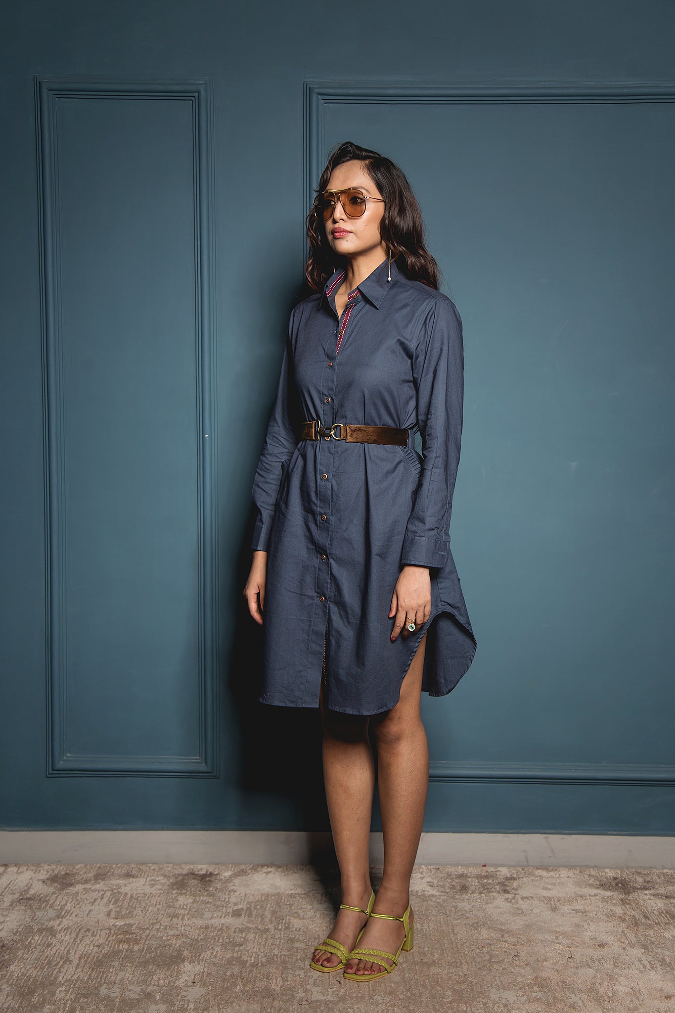 The Navy Belted Shirt Dress