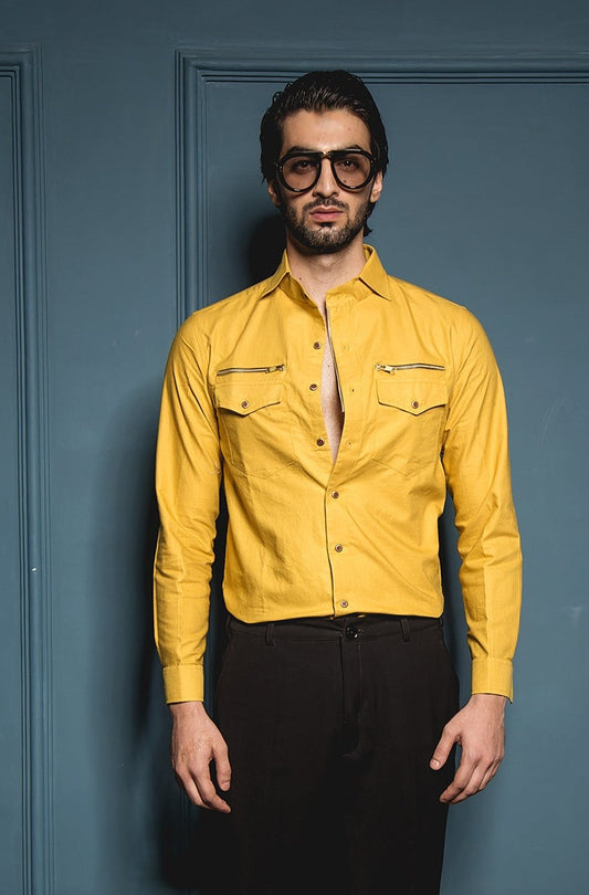 The Mustard Double Pocket Zipper Detail Shirt