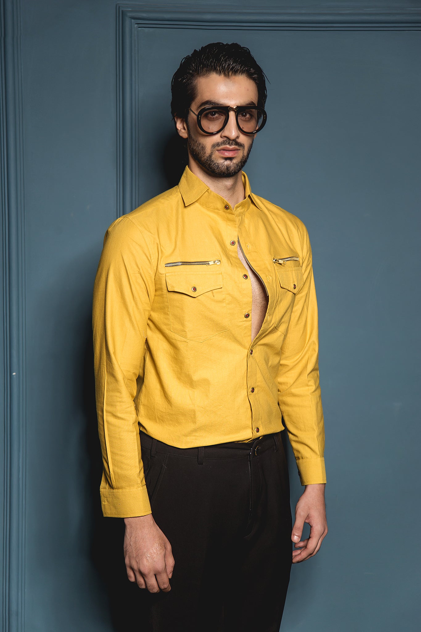 The Mustard Double Pocket Zipper Detail Shirt