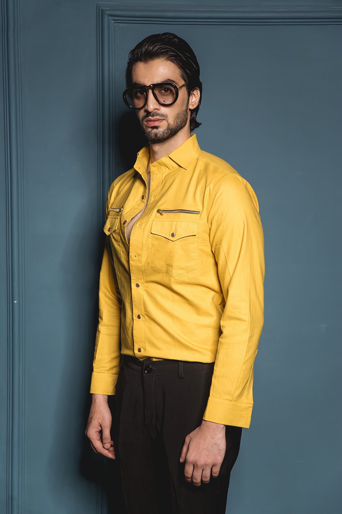 The Mustard Double Pocket Zipper Detail Shirt