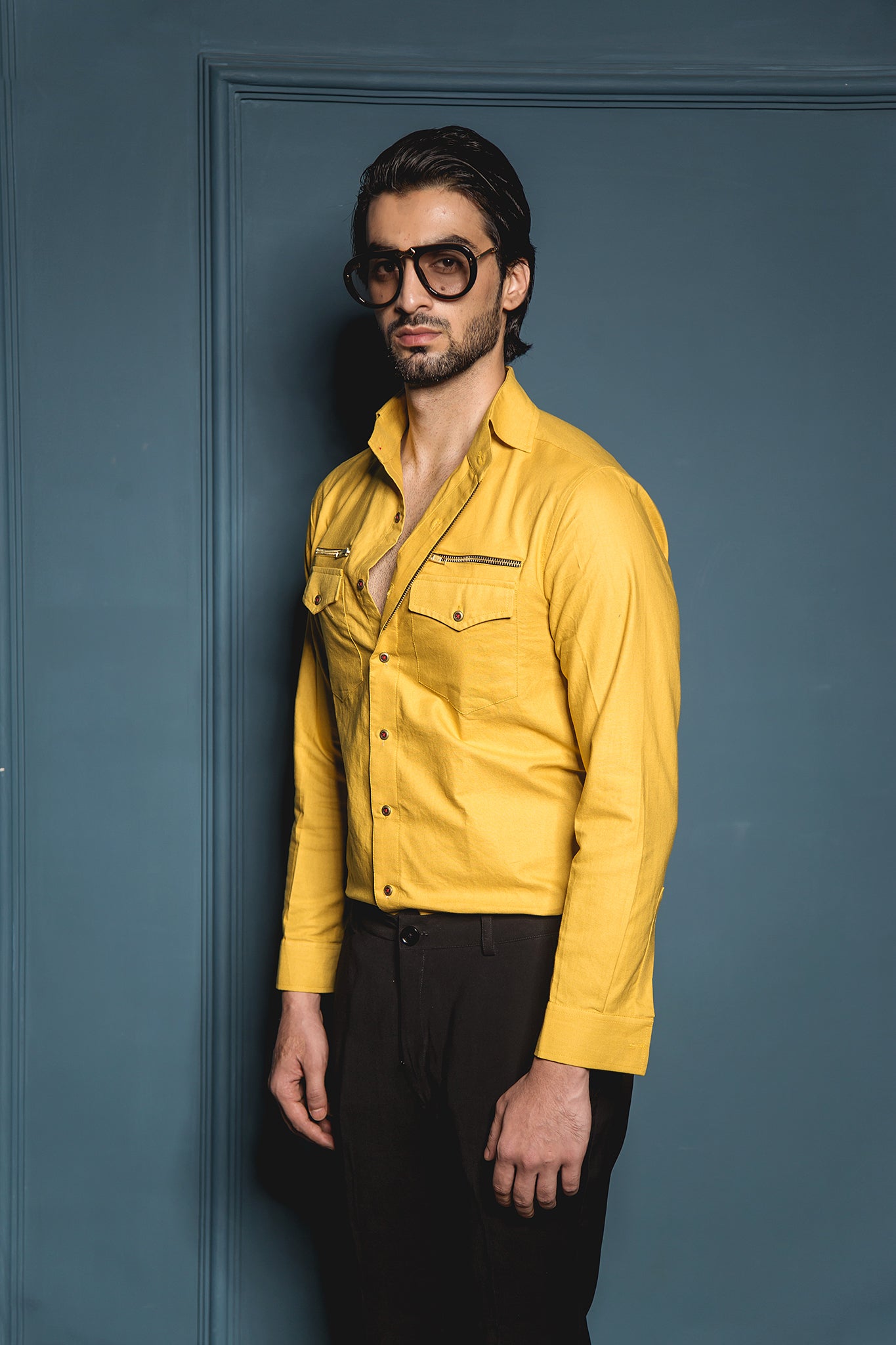 The Mustard Double Pocket Zipper Detail Shirt