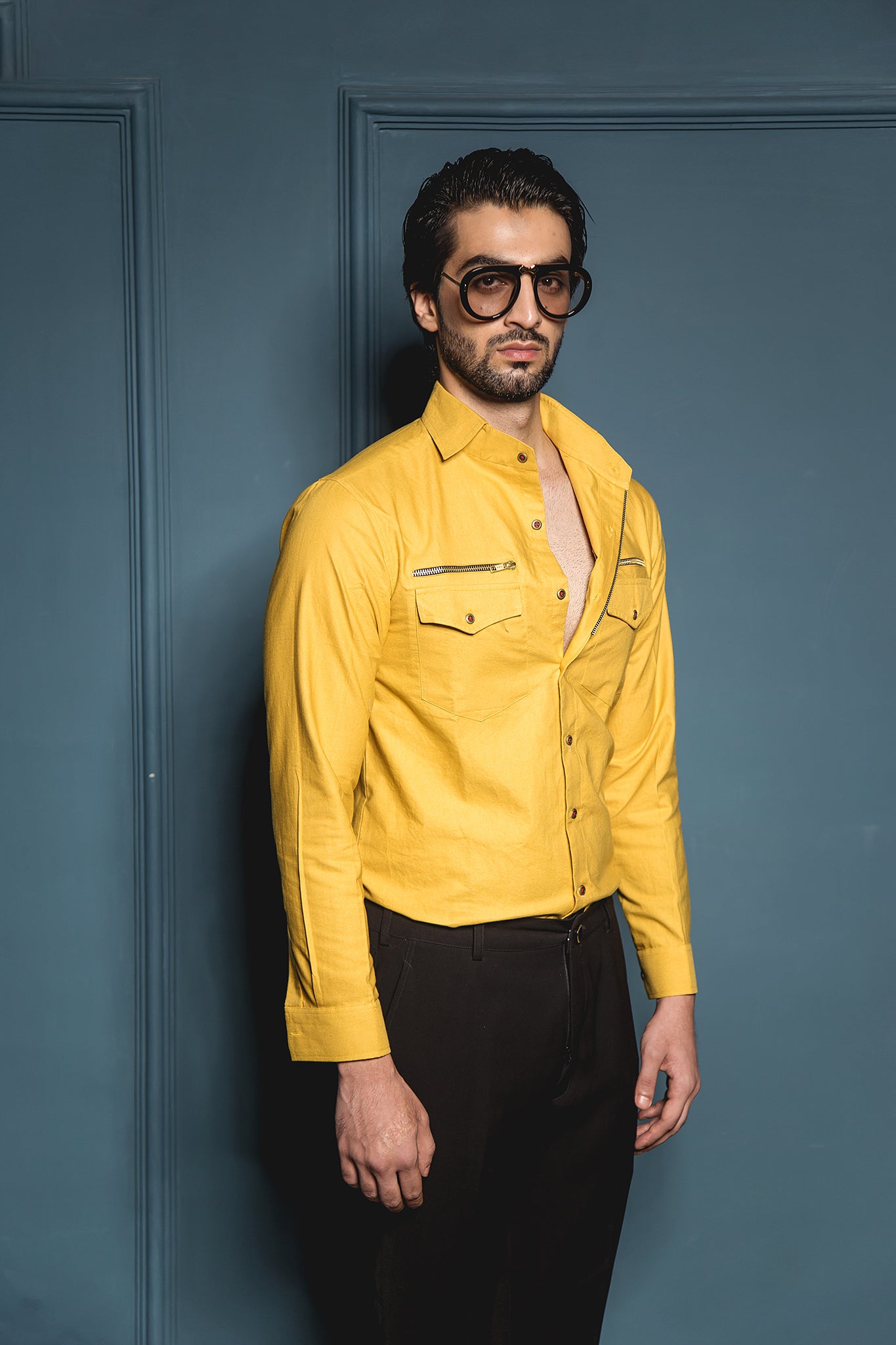 The Mustard Double Pocket Zipper Detail Shirt